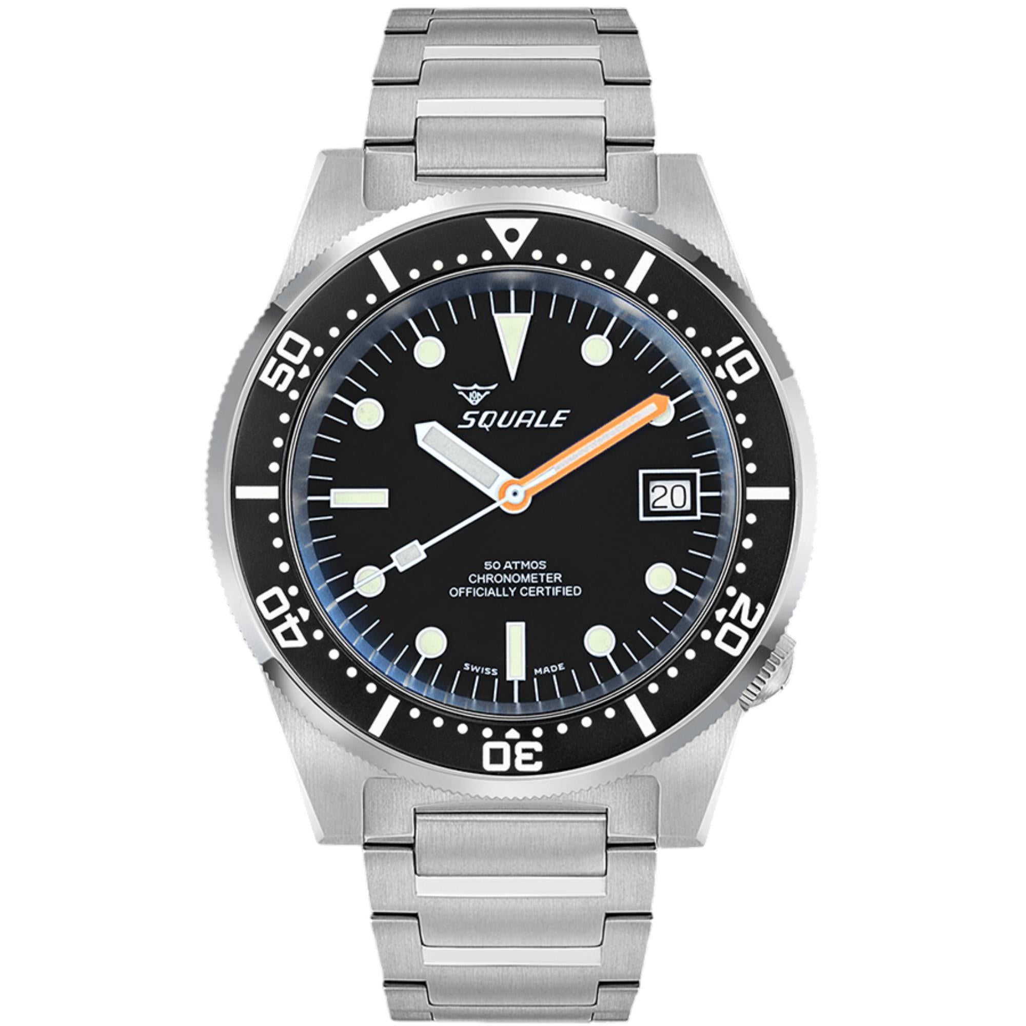 Squale 1521 Classic COSC Automatic Black Dial Steel Strap Men's Watch 1521COSCL.SQ20B