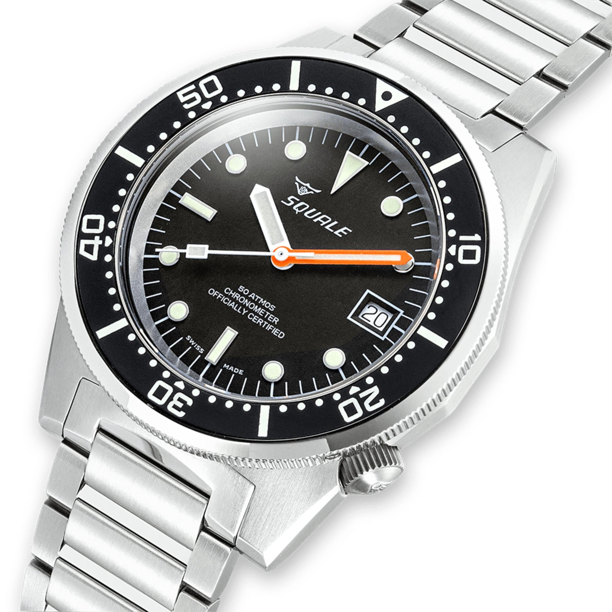 Squale 1521 Classic COSC Automatic Black Dial Steel Strap Men's Watch 1521COSCL.SQ20B