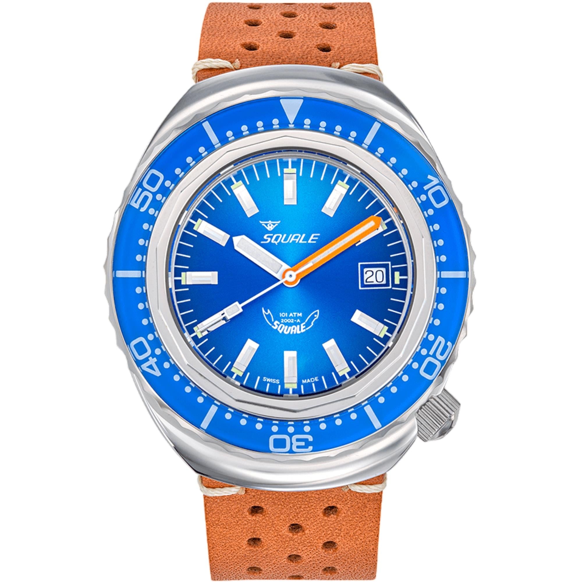 Squale 2002 Automatic Blue Dial Leather Strap Men's Watch 2002.SS.BL.BL.PTC