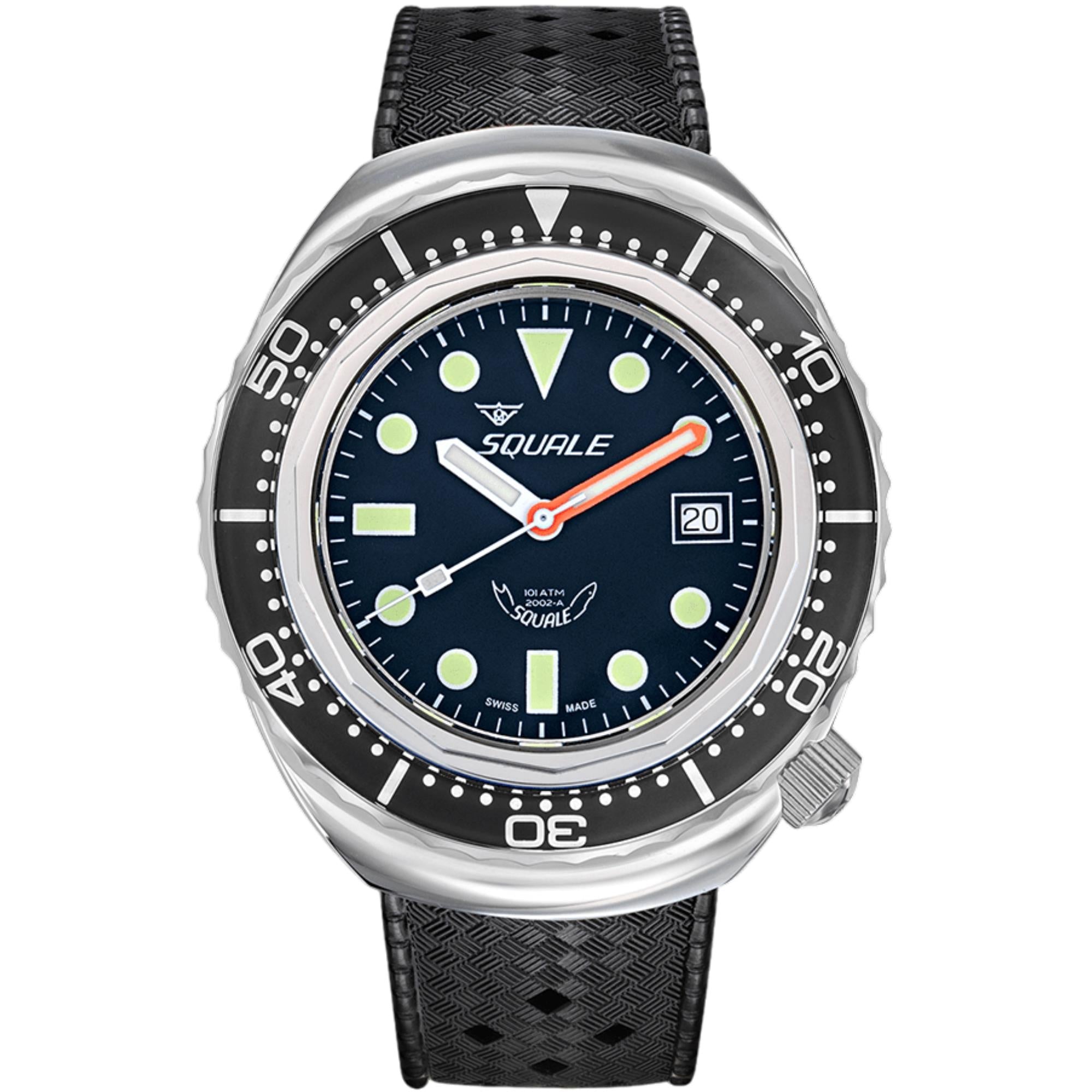 Squale 2002 Black Round Dots Black Dial Rubber Strap Men's Watch 2002.SS.BK.BK.HT