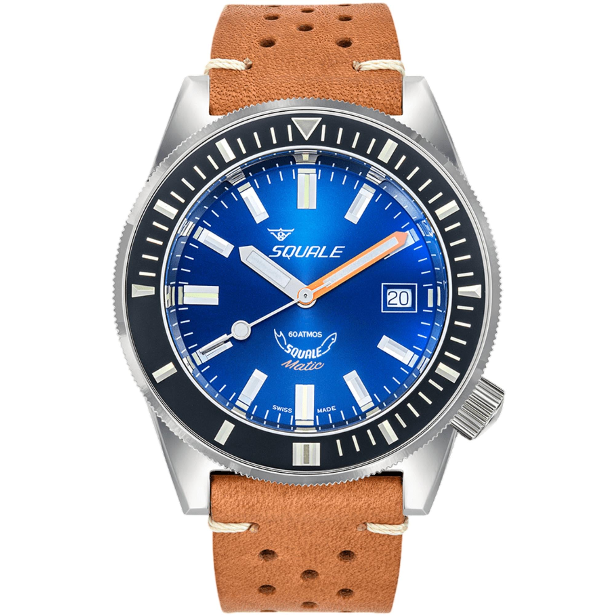 Squale Matic Automatic Dark Blue Dial Leather Strap Men's Watch MATICXSB.PTC