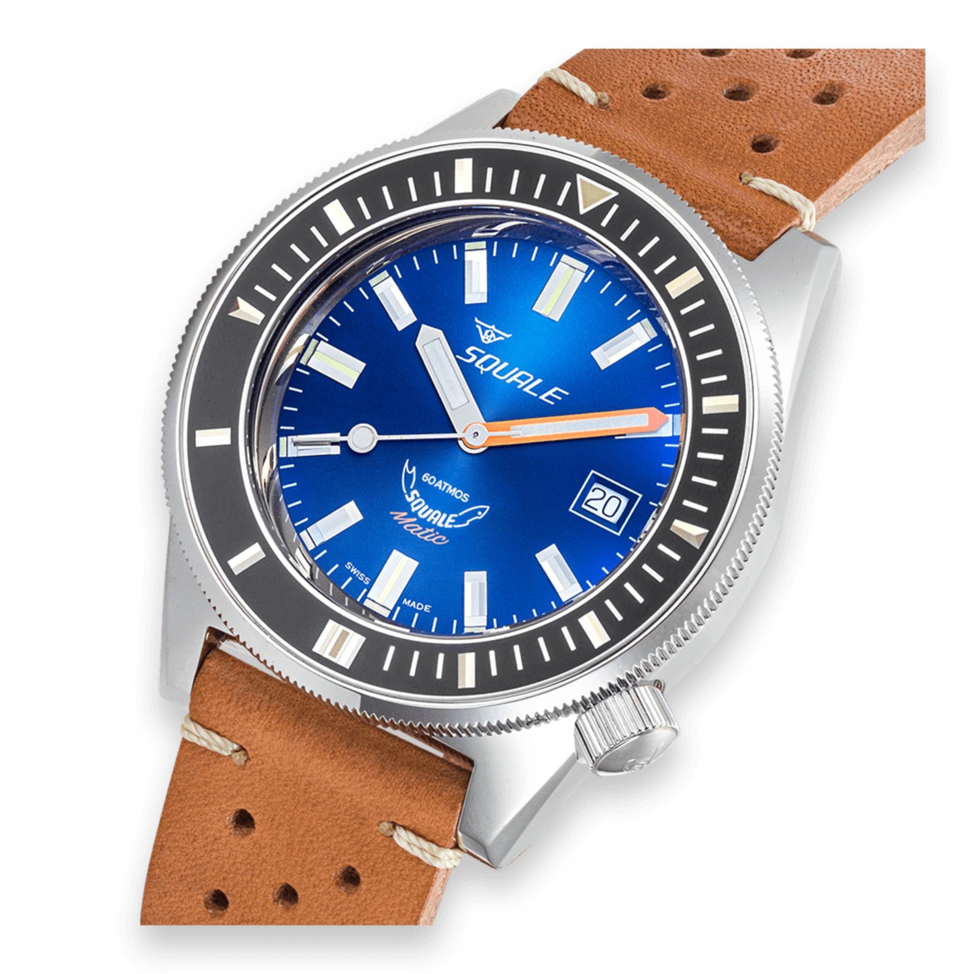 Squale Matic Automatic Dark Blue Dial Leather Strap Men's Watch MATICXSB.PTC