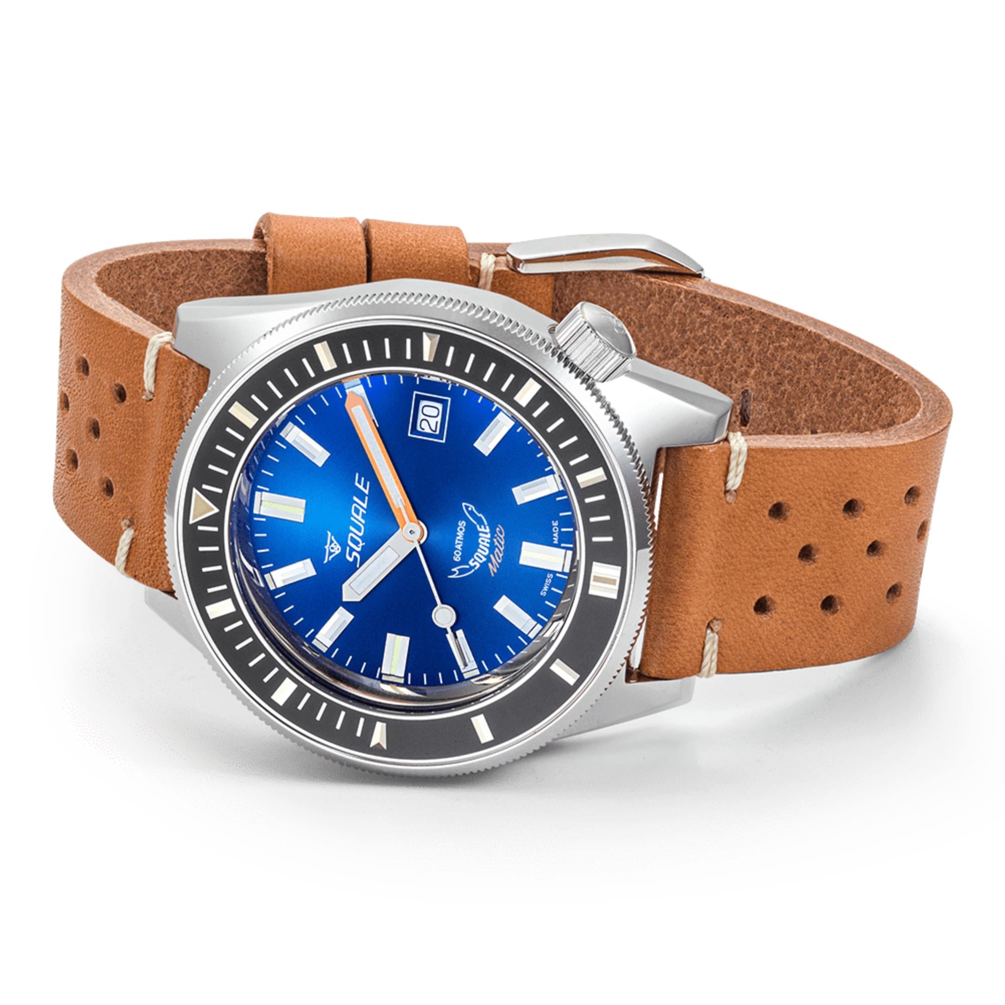 Squale Matic Automatic Dark Blue Dial Leather Strap Men's Watch MATICXSB.PTC