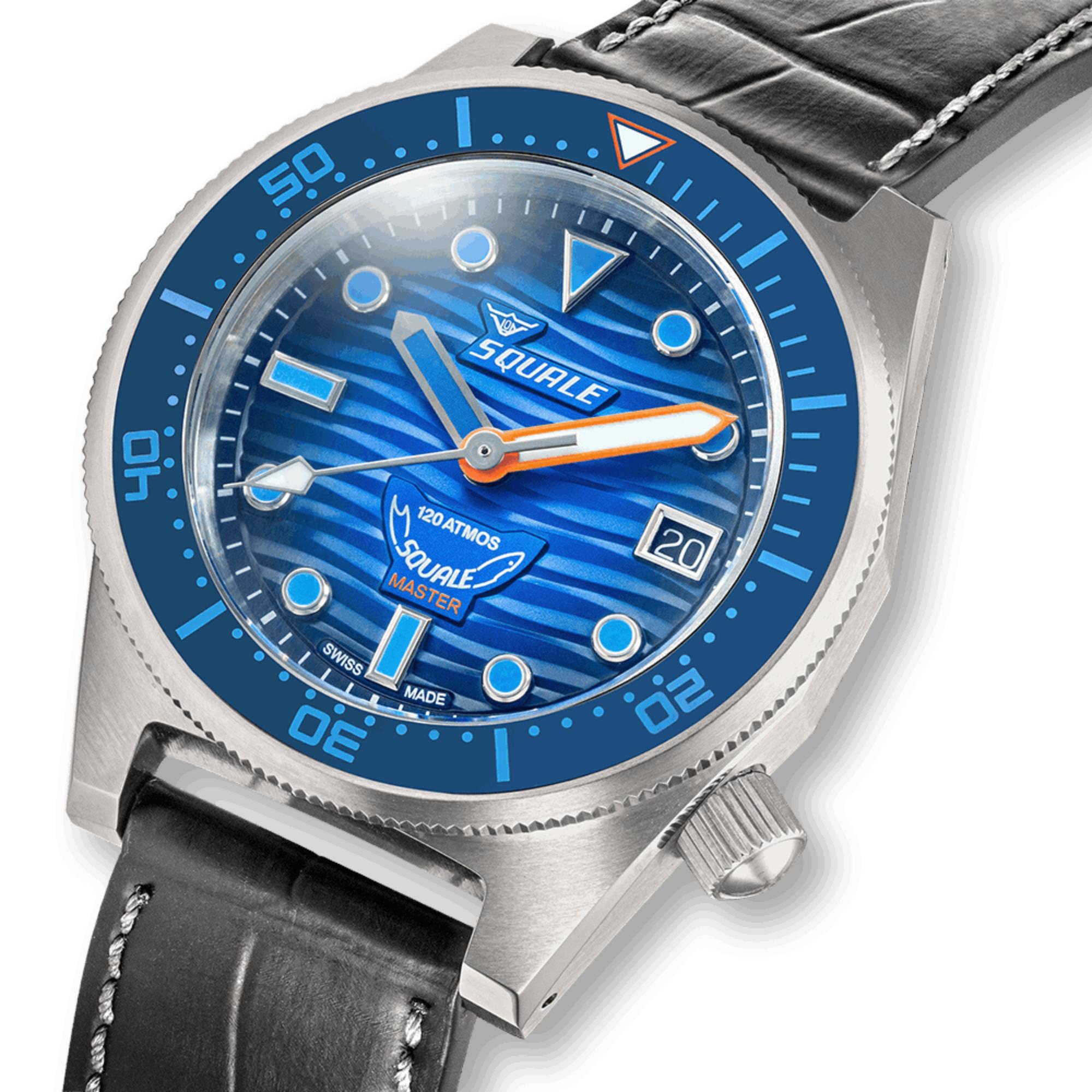 Squale Master Grand Bleu Automatic Blue Dial Leather Strap Men's Watch MASTIBLBL.RAL