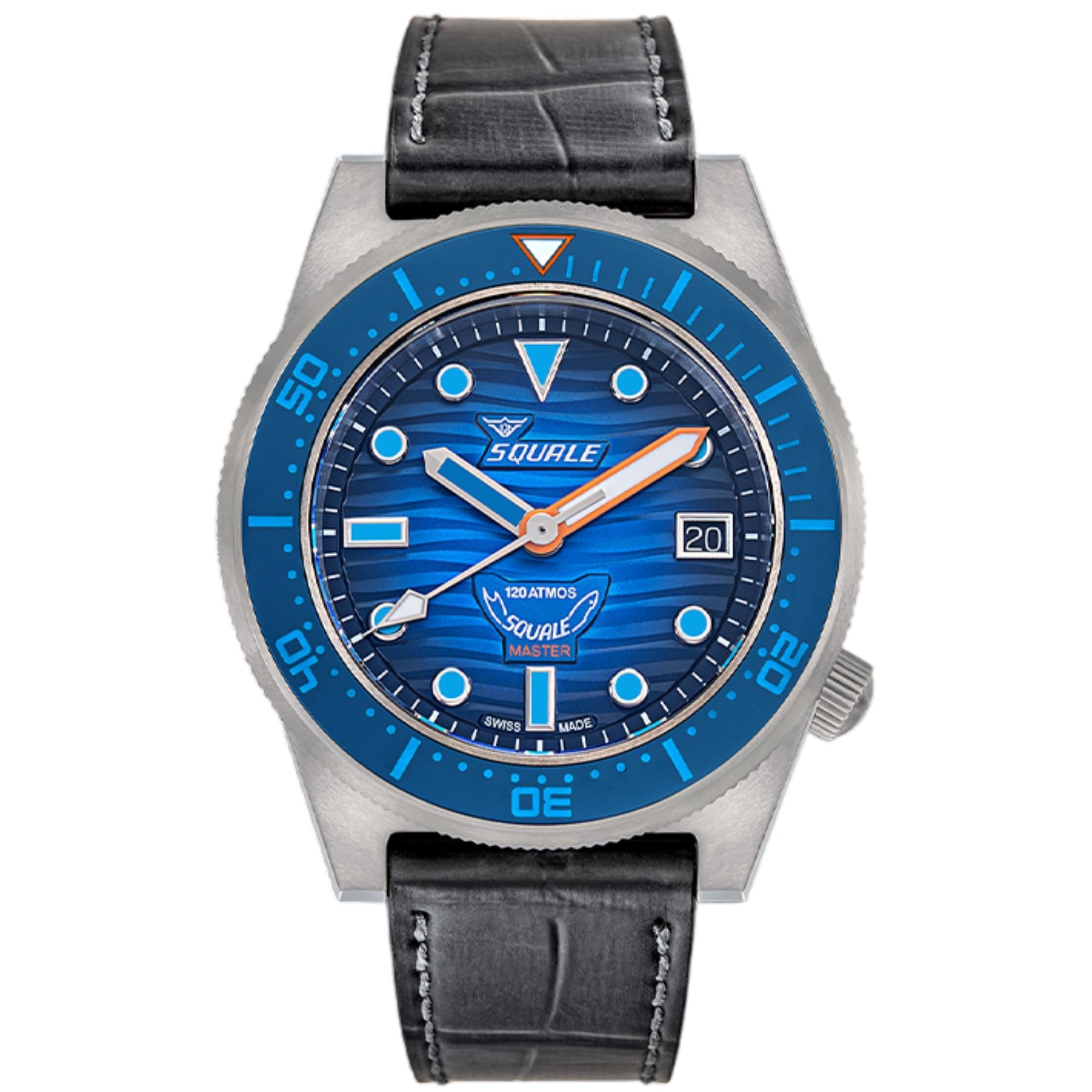 Squale Master Grand Bleu Automatic Blue Dial Leather Strap Men's Watch MASTIBLBL.RAL