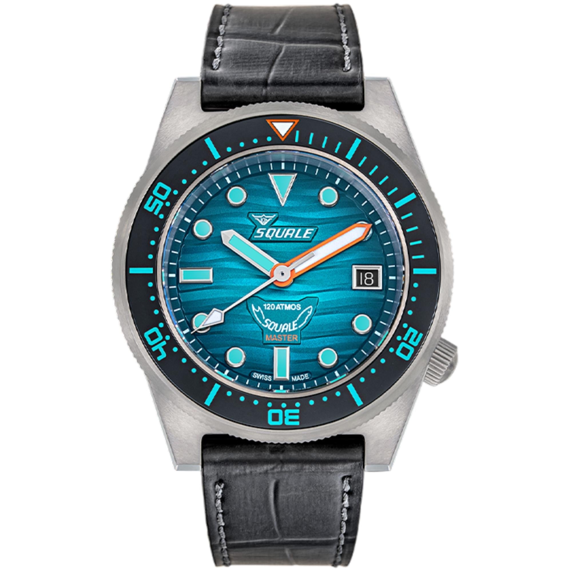 Squale Master Grand Vert Automatic Teal Dial Leather Strap Men's Watch MASTIBKGR.RAL