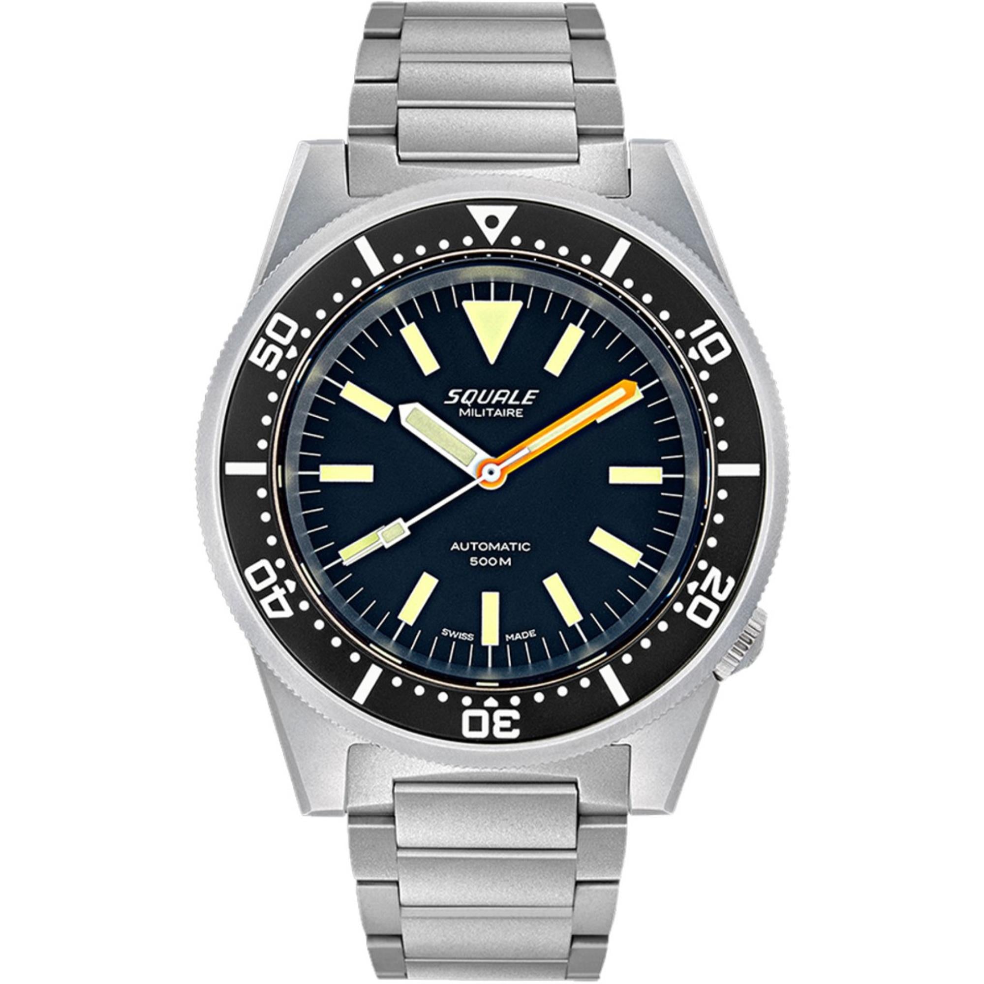 Squale 1521 Militaire Blasted Black Dial Steel Strap Men's Watch 1521MILBL.SQ20S