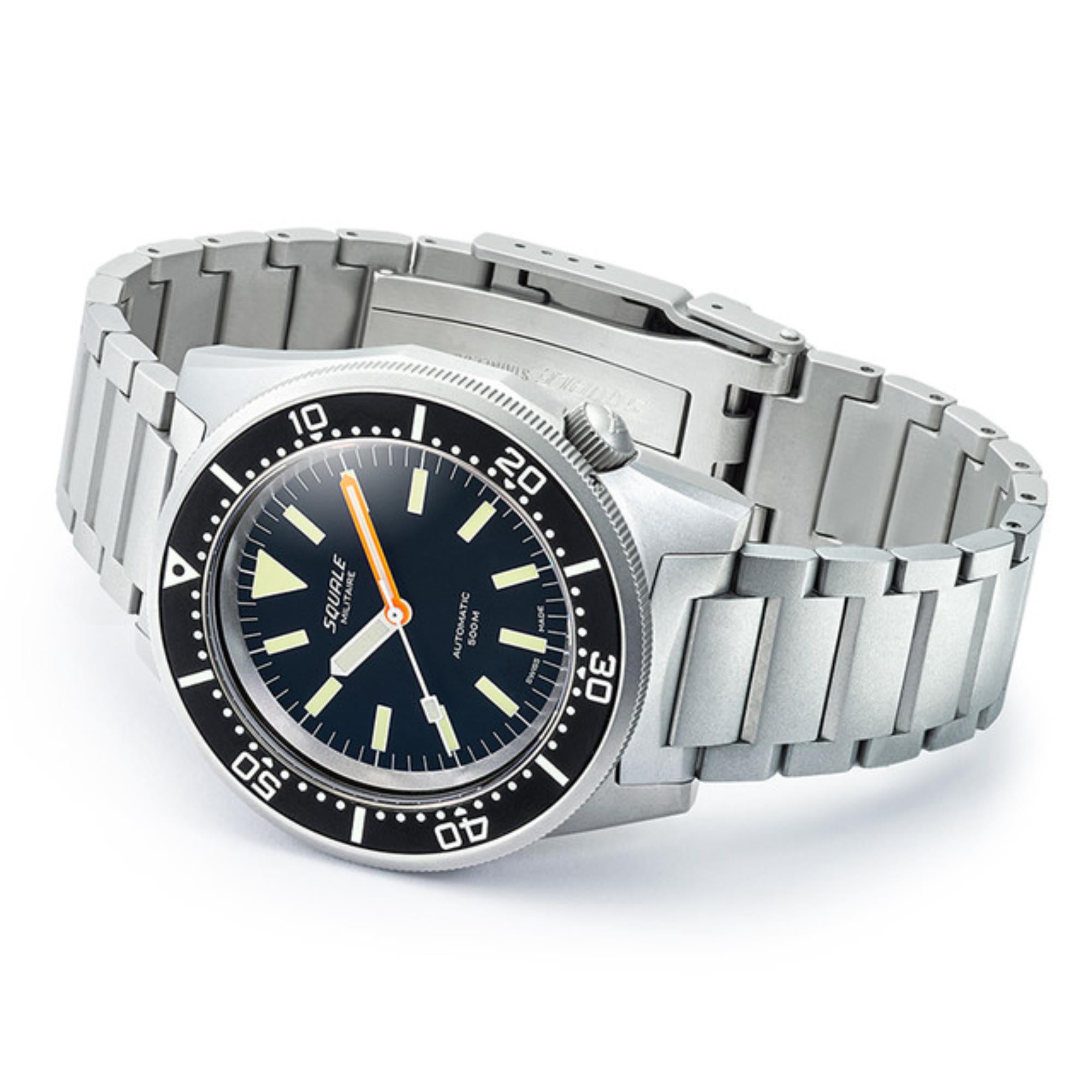 Squale 1521 Militaire Blasted Black Dial Steel Strap Men's Watch 1521MILBL.SQ20S