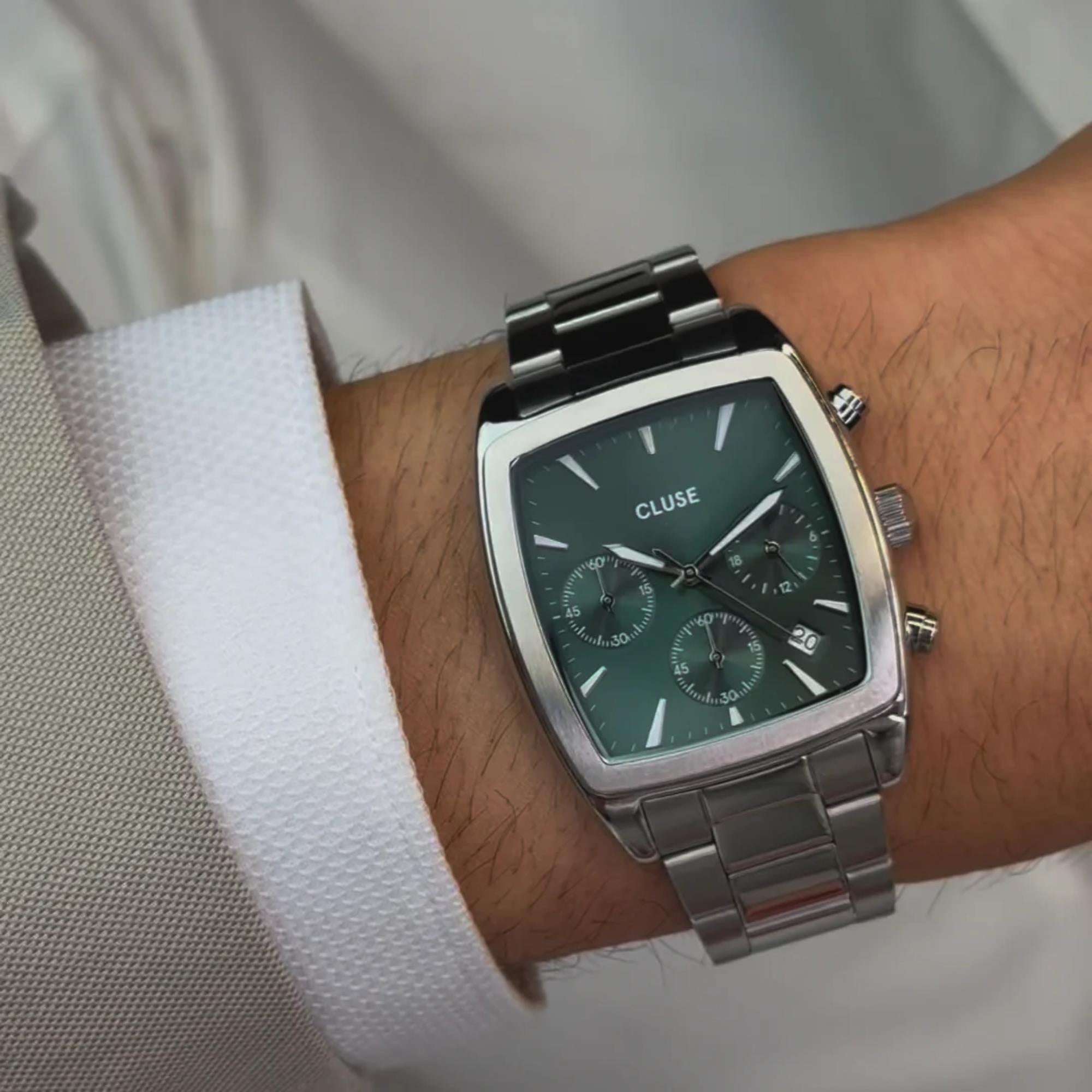 CLUSE Quartaut Quartz Chronograph Green Dial Steel Strap Men's Watch CW52002