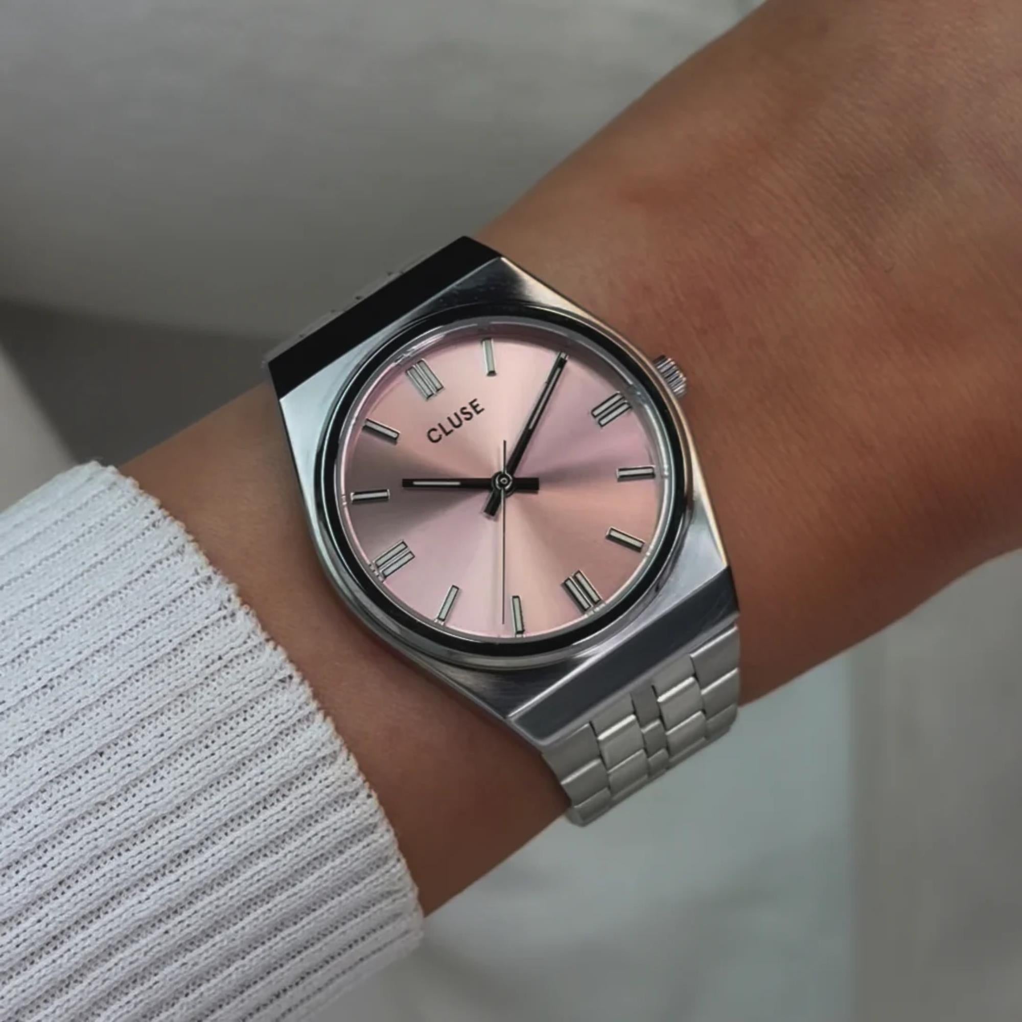 CLUSE Retro 70's Quartz Pink Dial Steel Strap Women's Watch CW35101