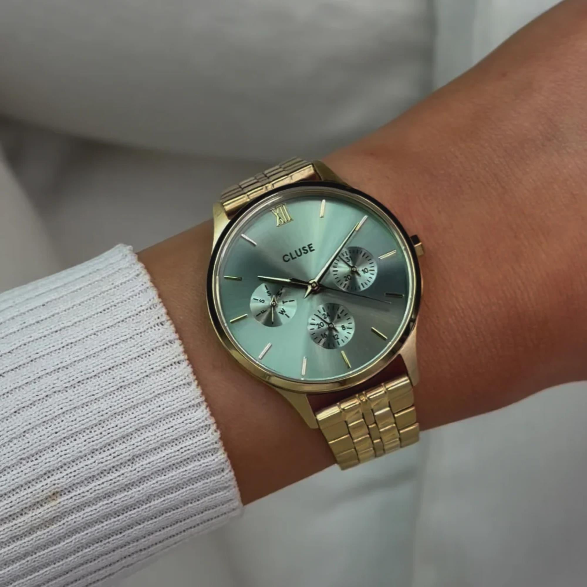 CLUSE Minuit Quartz Chronograph Green Dial Steel Strap Women's Watch CW10709