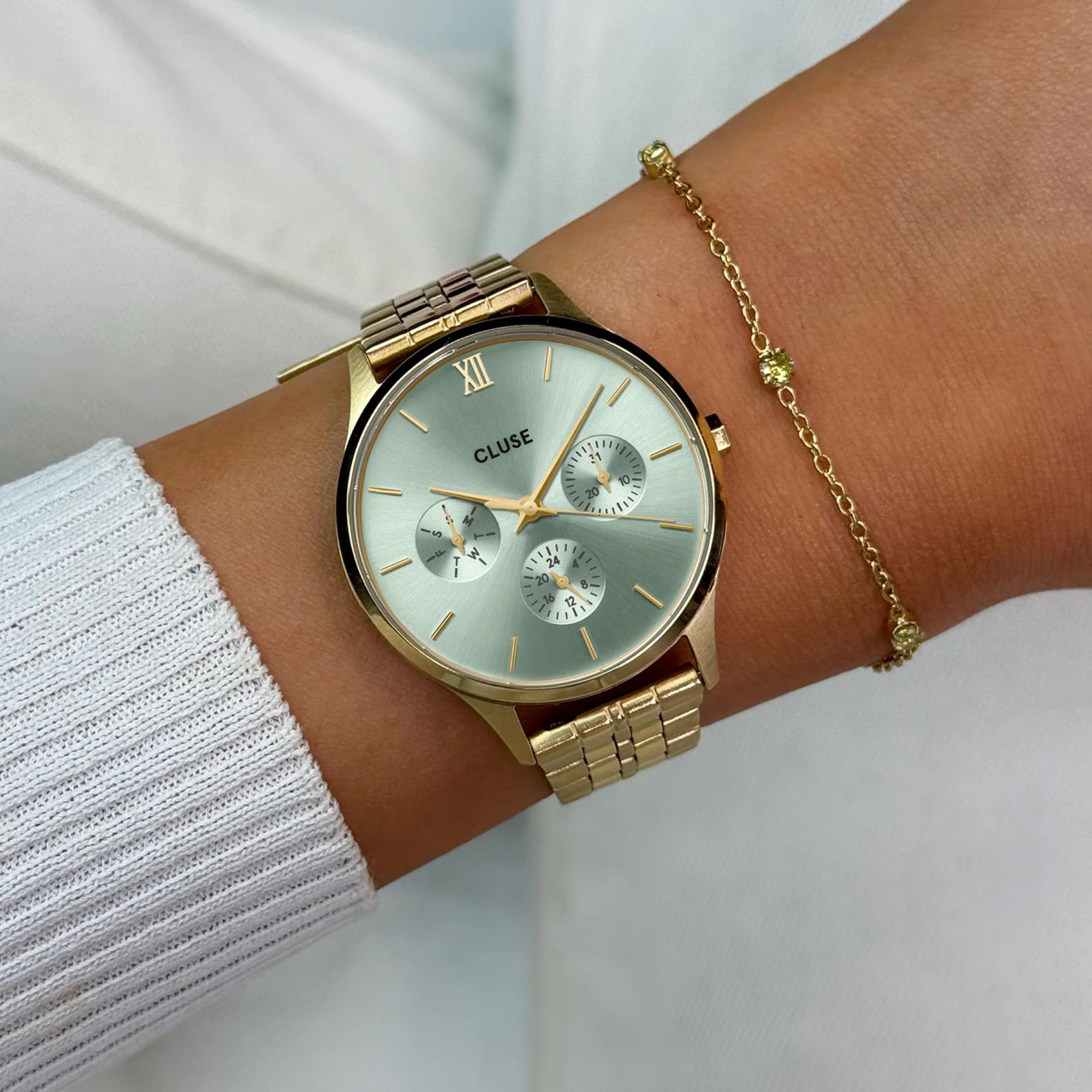 CLUSE Minuit Quartz Chronograph Green Dial Steel Strap Women's Watch CW10709