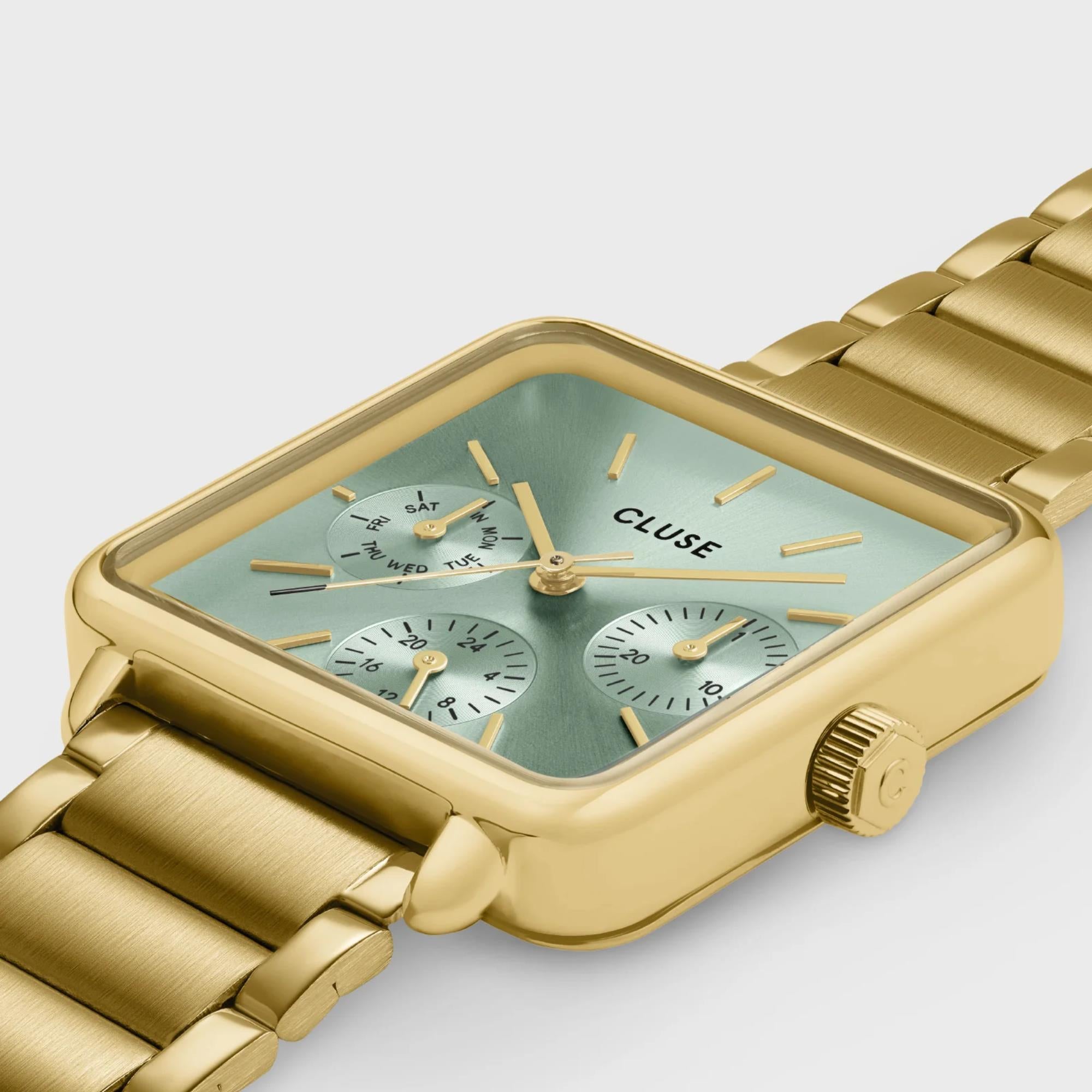CLUSE La Tétragone Quartz Chronograph Green Dial Steel Strap Women's Watch CW13805