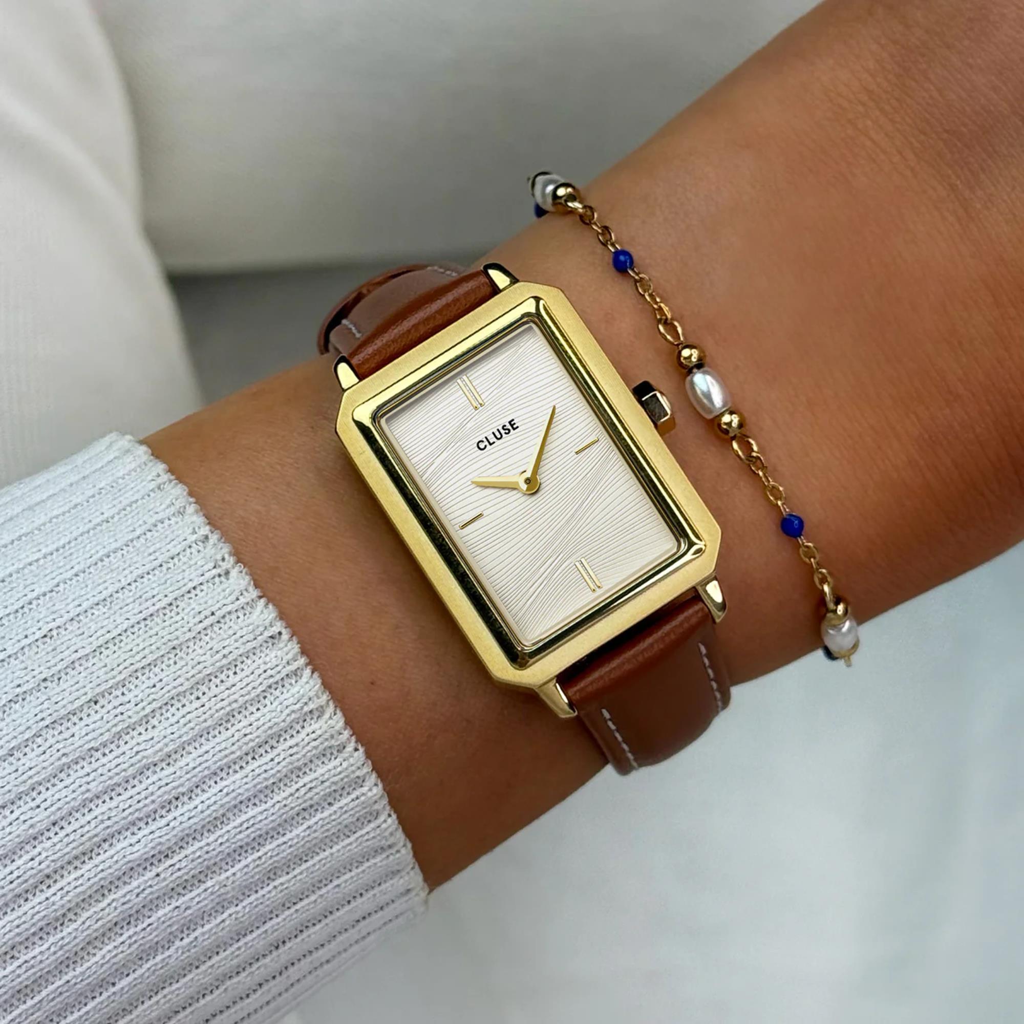 CLUSE Fluette Quartz White Dial Leather Strap Women's Watch CW11515