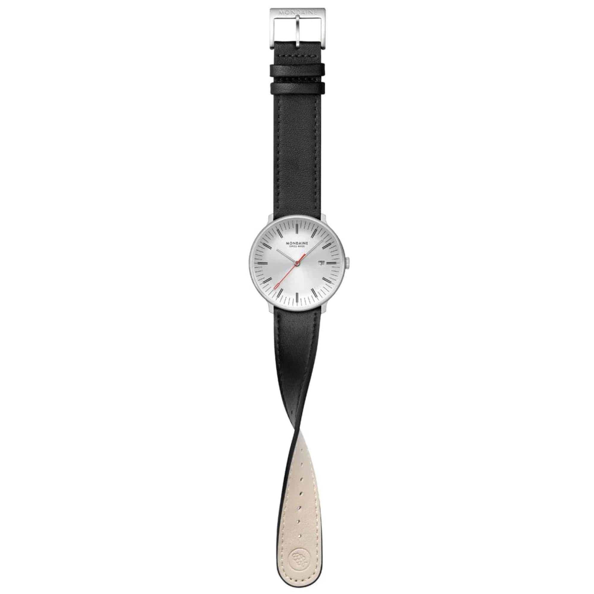 Mondaine Doppio Quartz Off-White Dial Leather Strap Men's Watch MLE.41210.LBV