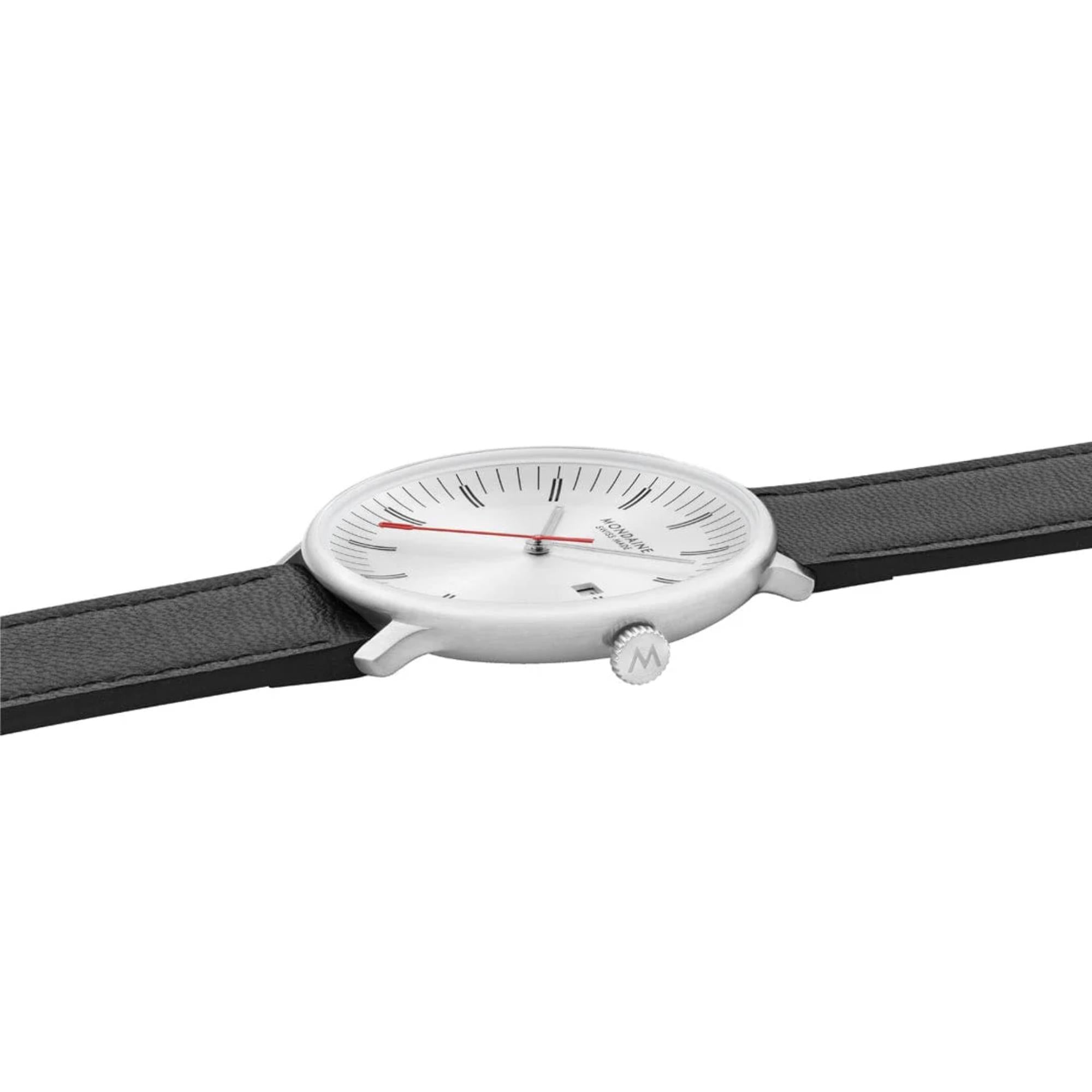 Mondaine Doppio Quartz Off-White Dial Leather Strap Men's Watch MLE.41210.LBV