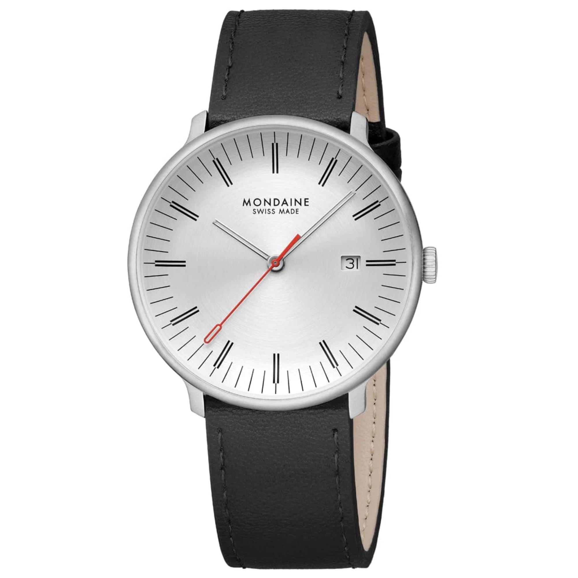 Mondaine Doppio Quartz Off-White Dial Leather Strap Men's Watch MLE.41210.LBV