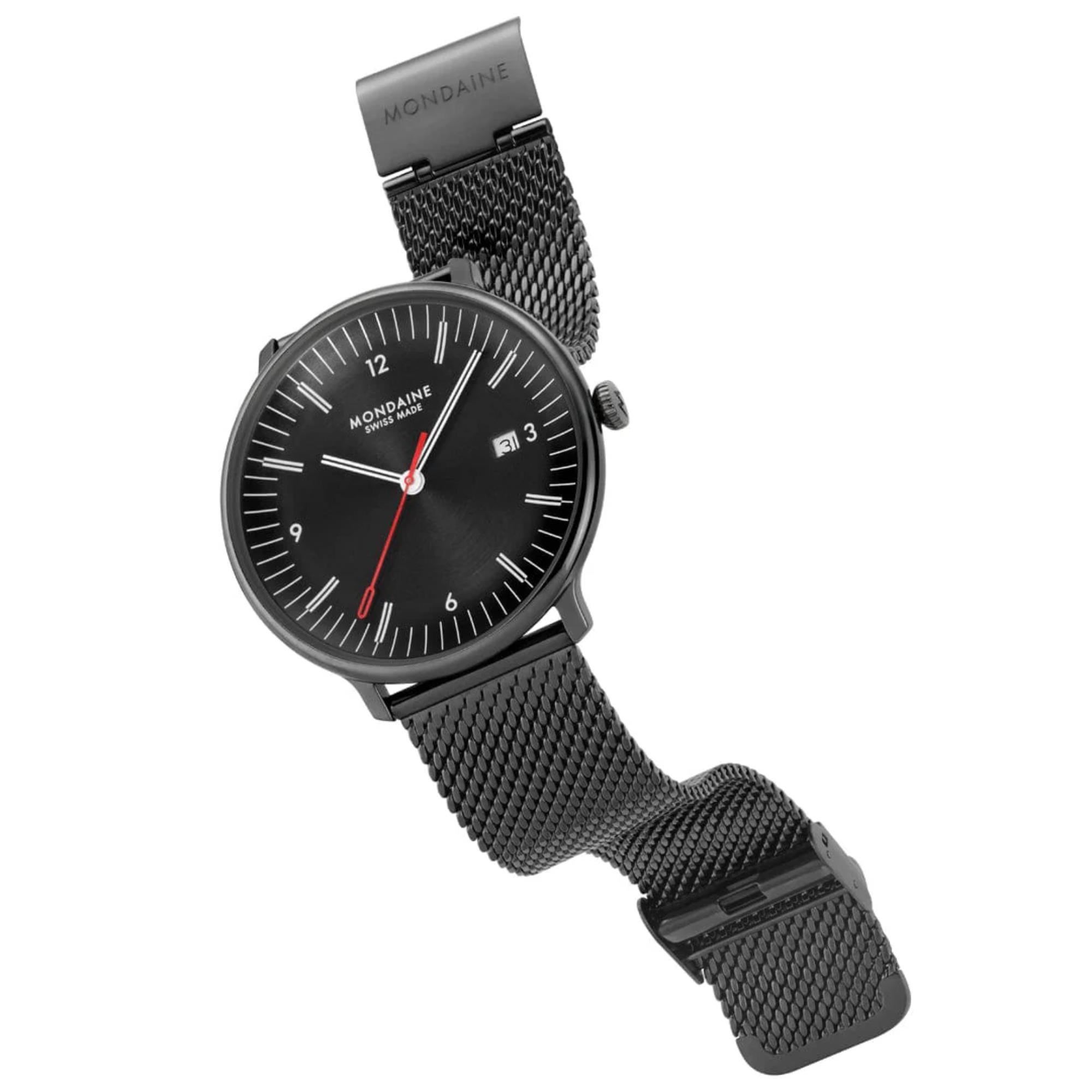 Mondaine Doppio Quartz Black Dial Steel Strap Men's Watch MLE.41220.SM