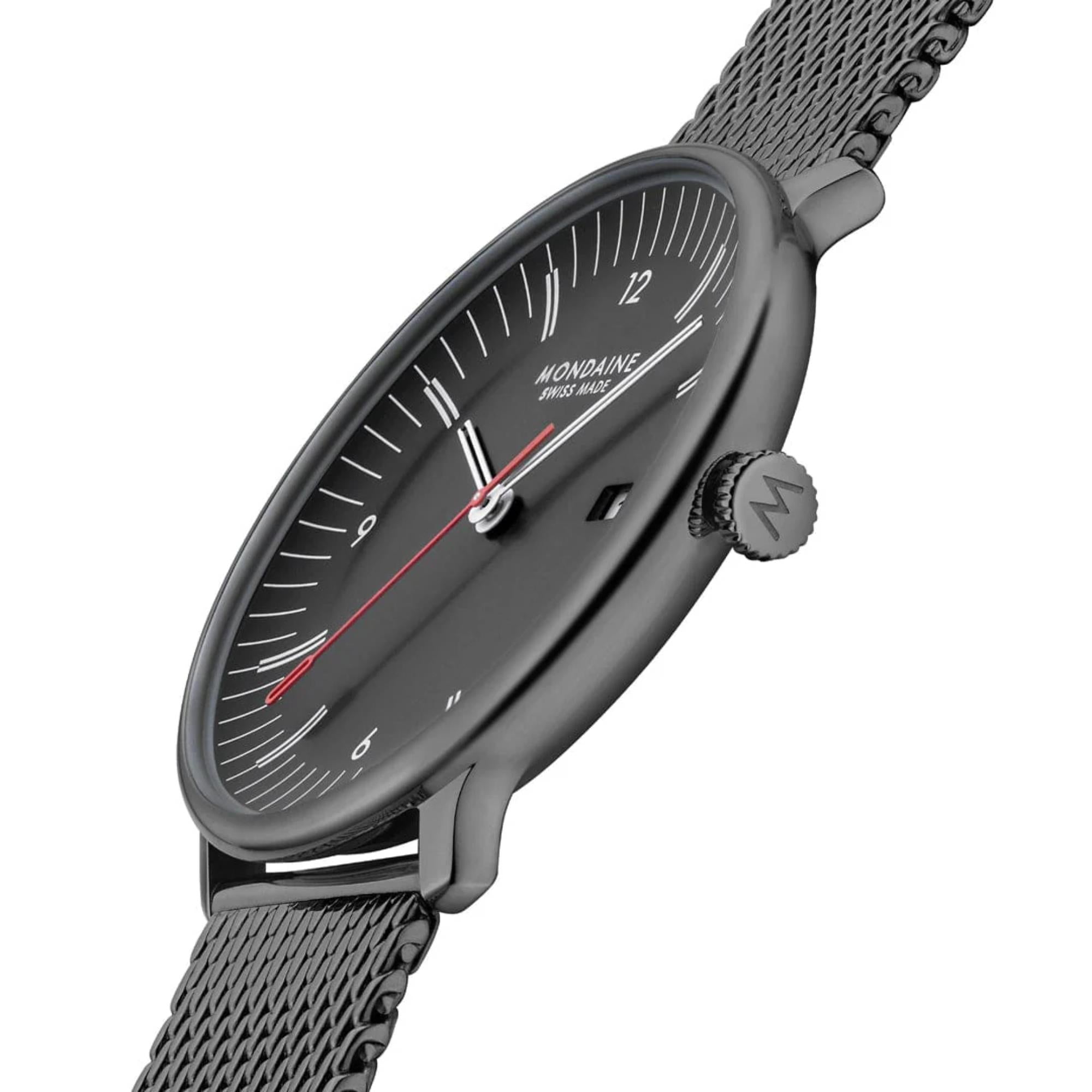 Mondaine Doppio Quartz Black Dial Steel Strap Men's Watch MLE.41220.SM