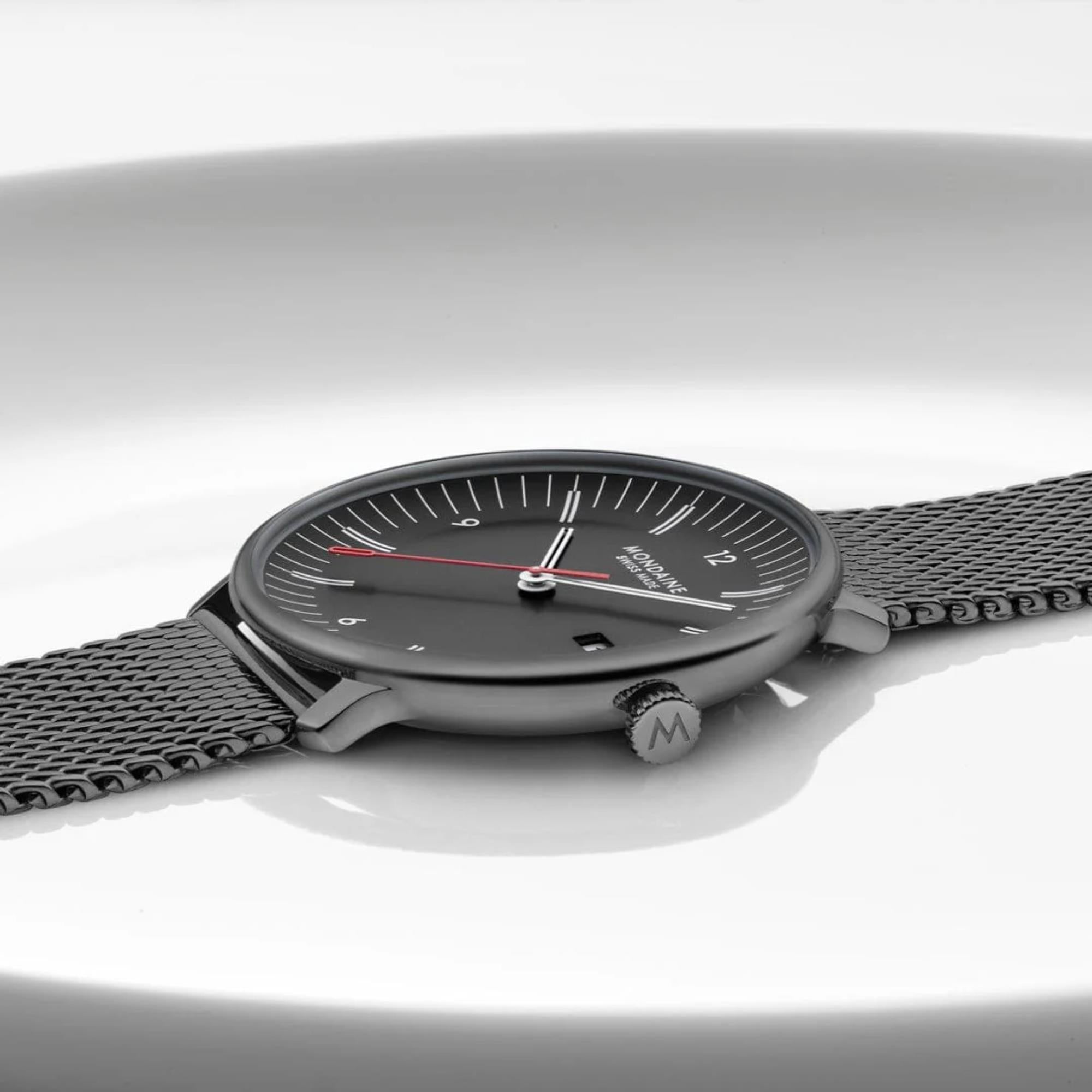 Mondaine Doppio Quartz Black Dial Steel Strap Men's Watch MLE.41220.SM