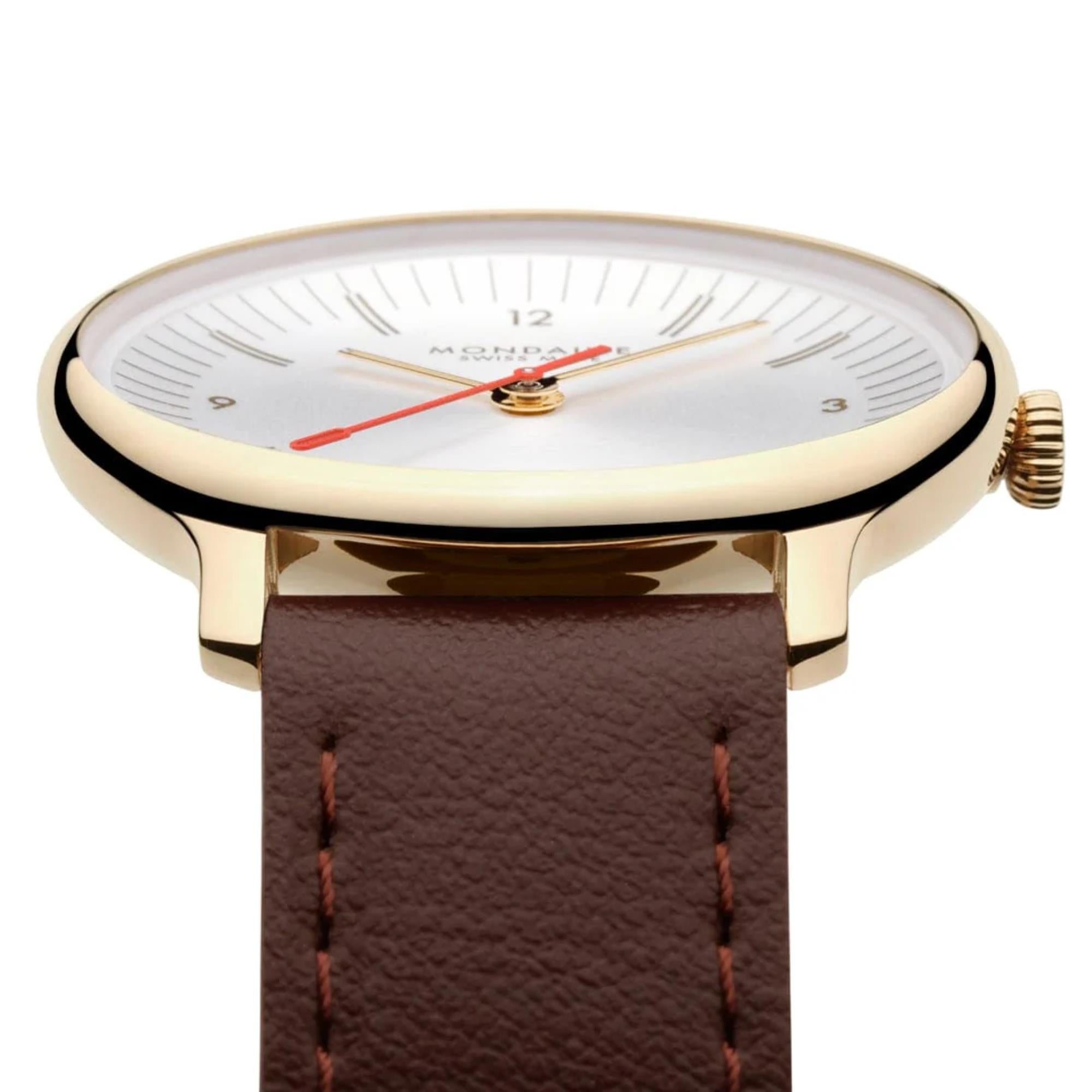 Mondaine Doppio Quartz Off-White Dial Leather Strap Women's Watch MLE.33110.LGV