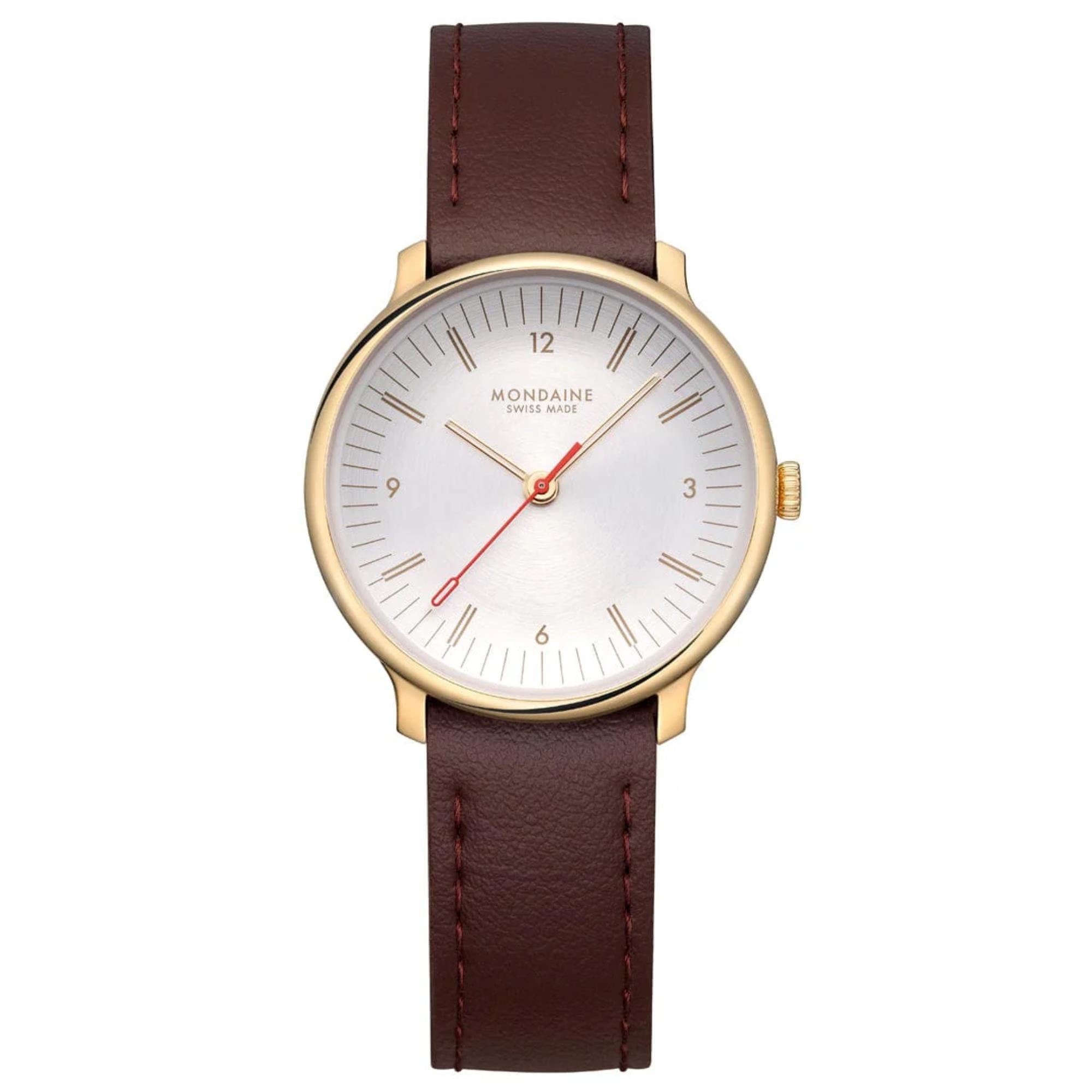 Mondaine Doppio Quartz Off-White Dial Leather Strap Women's Watch MLE.33110.LGV