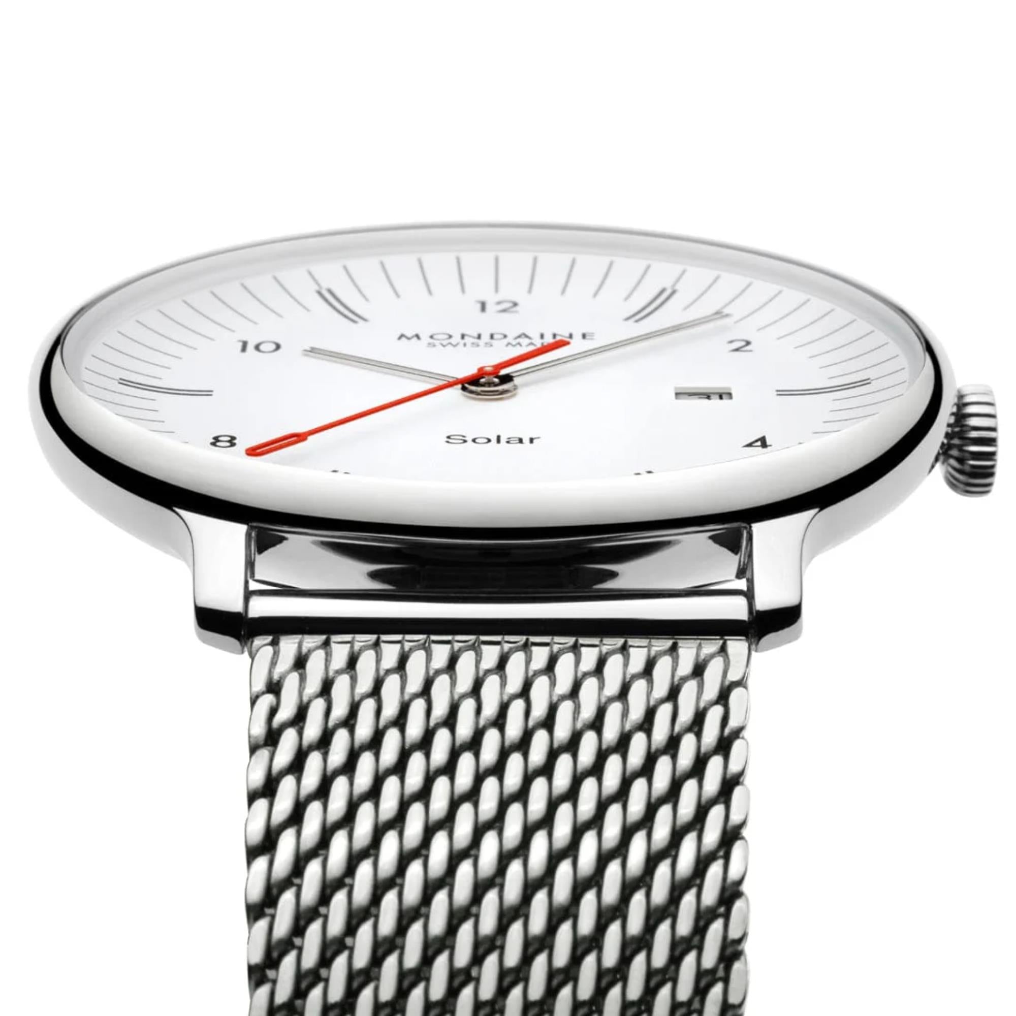Mondaine Doppio Solar White Dial Steel Strap Men's Watch MLE.41910.SM