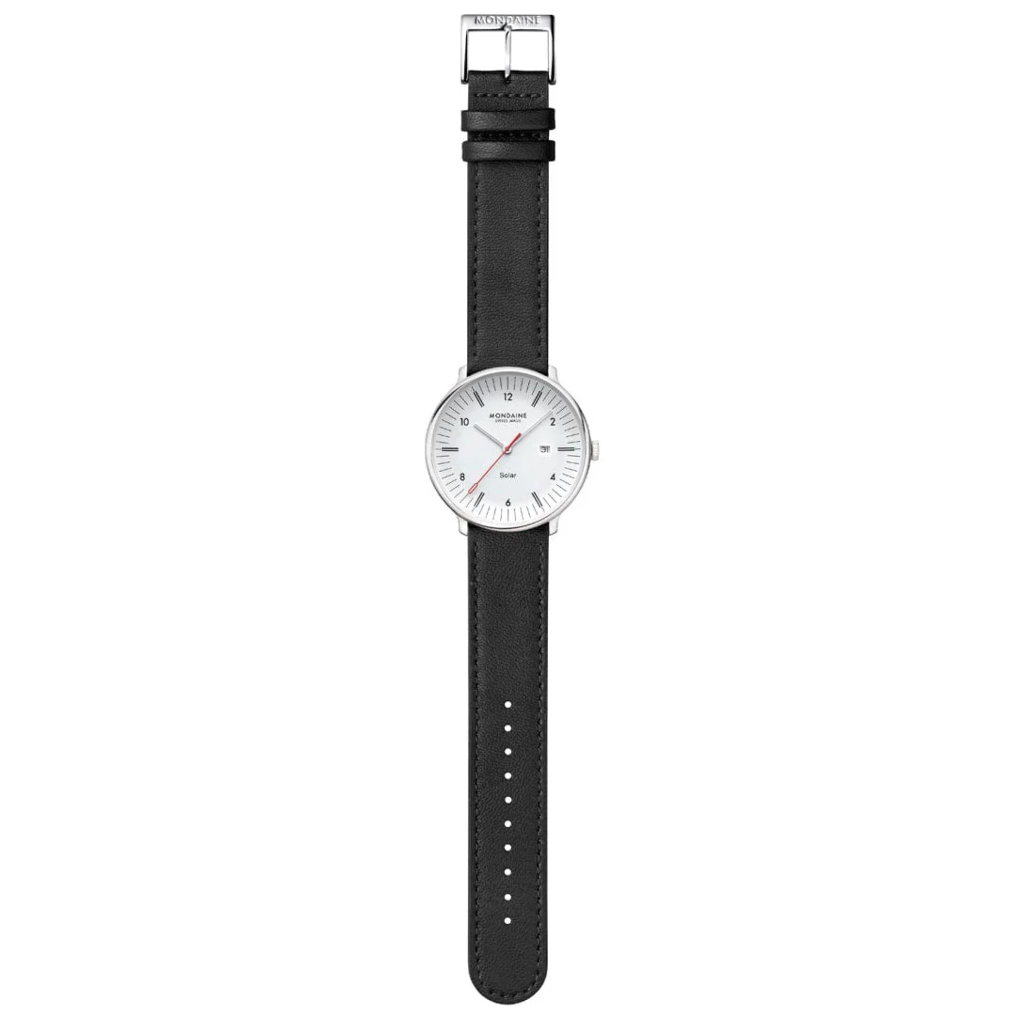 Mondaine Doppio Solar White Dial Leather Strap Men's Watch MLE.41910.LBV
