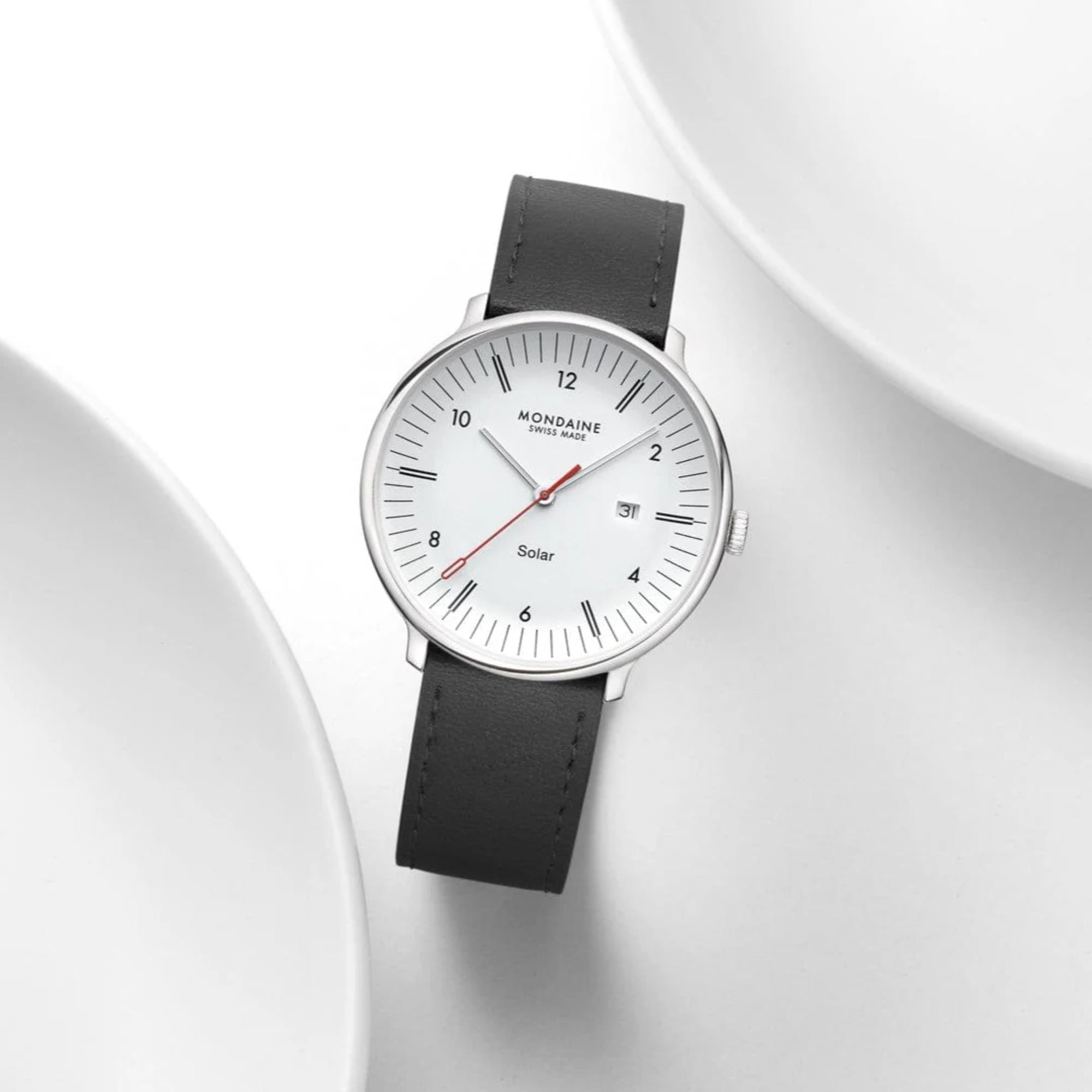 Mondaine Doppio Solar White Dial Leather Strap Men's Watch MLE.41910.LBV
