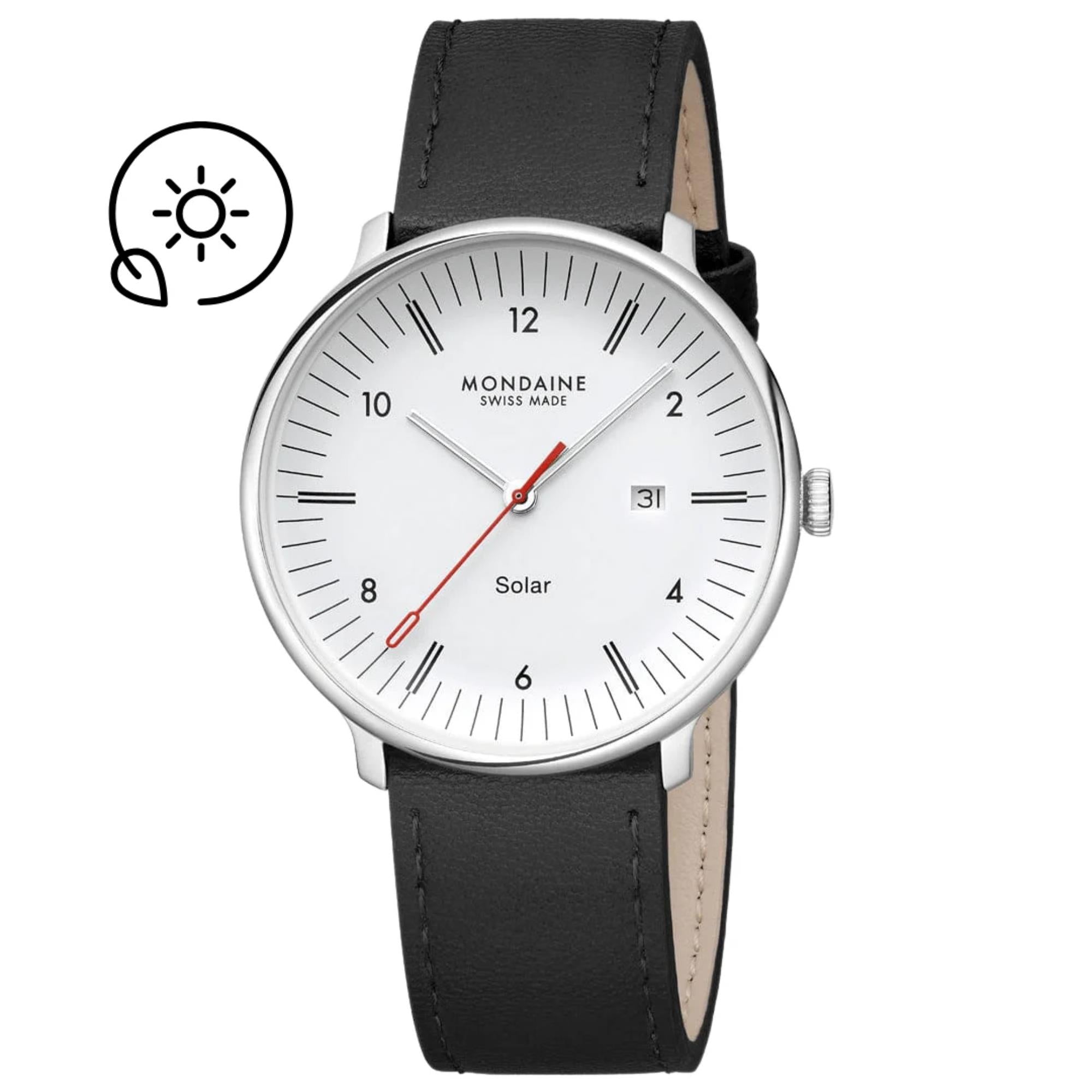 Mondaine Doppio Solar White Dial Leather Strap Men's Watch MLE.41910.LBV