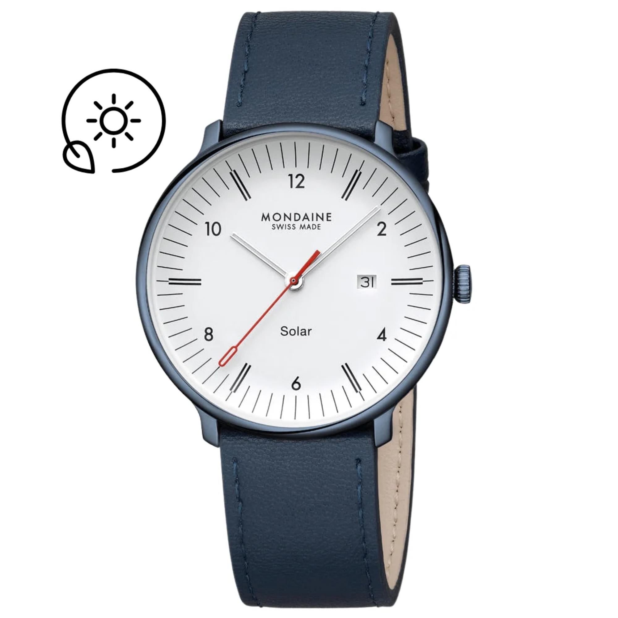 Mondaine Doppio Solar White Dial Leather Strap Men's Watch MLE.41910.LQV