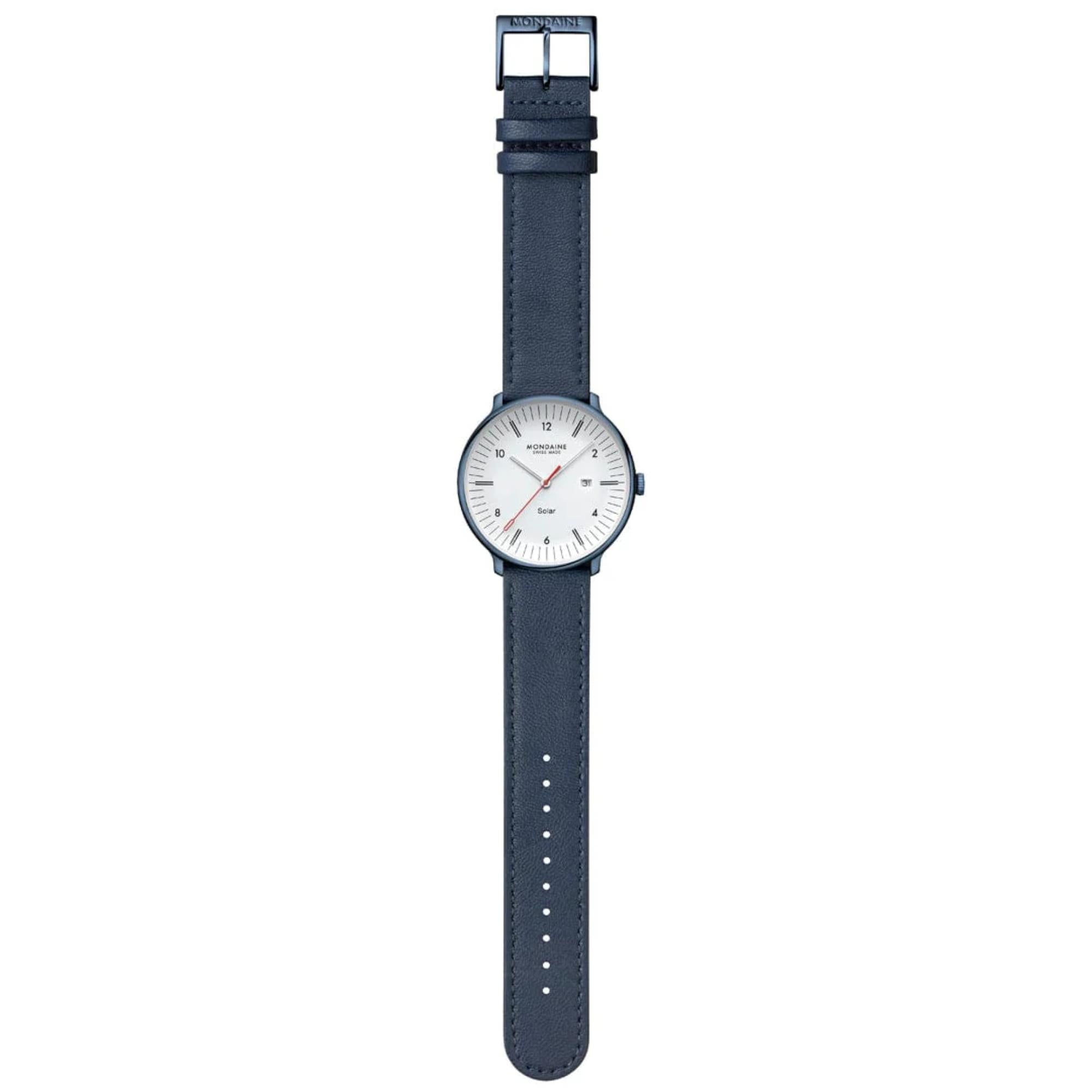 Mondaine Doppio Solar White Dial Leather Strap Men's Watch MLE.41910.LQV