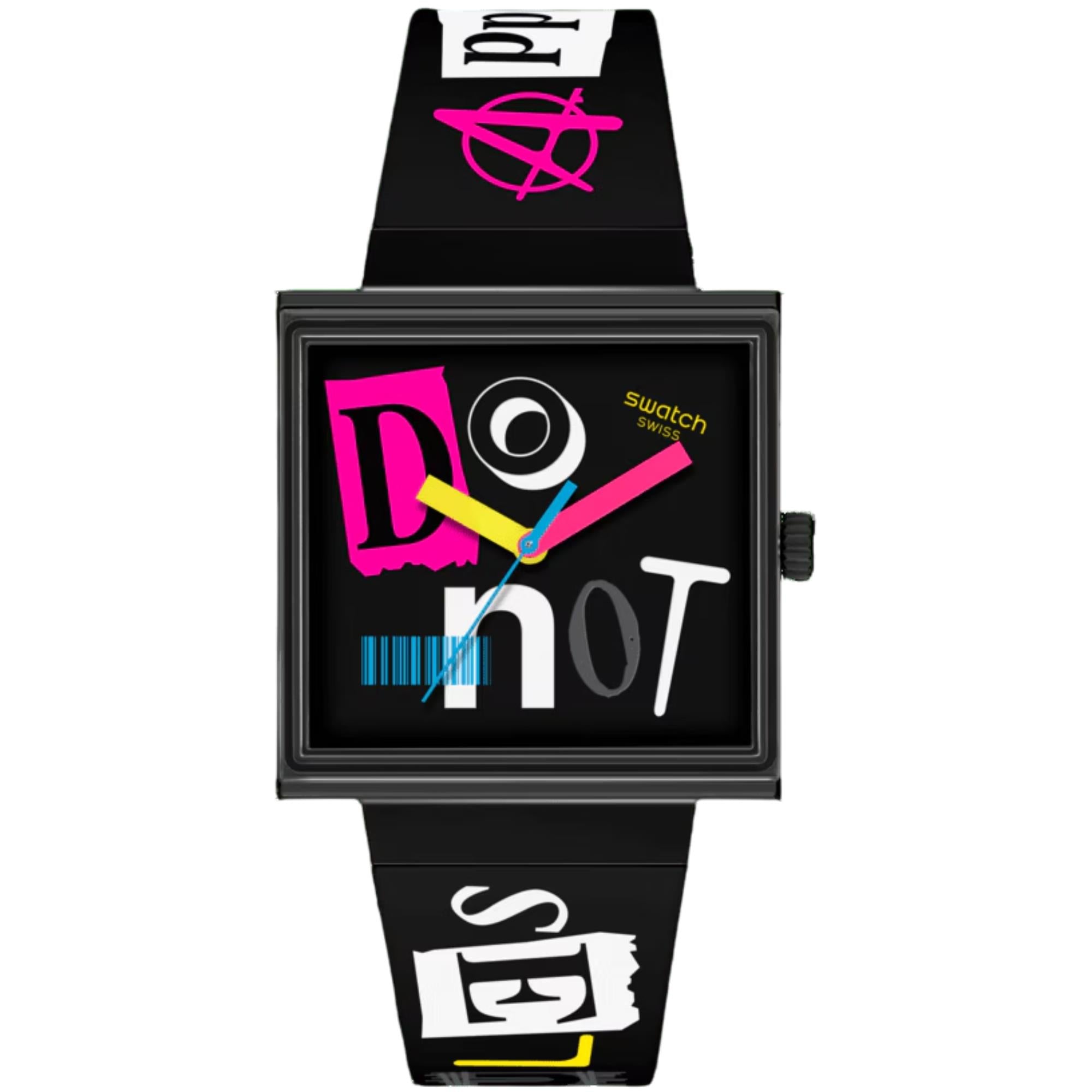 Swatch No Rules Pierced Edge Black Dial Silicone Strap Unisex Casual Watch SO34B100