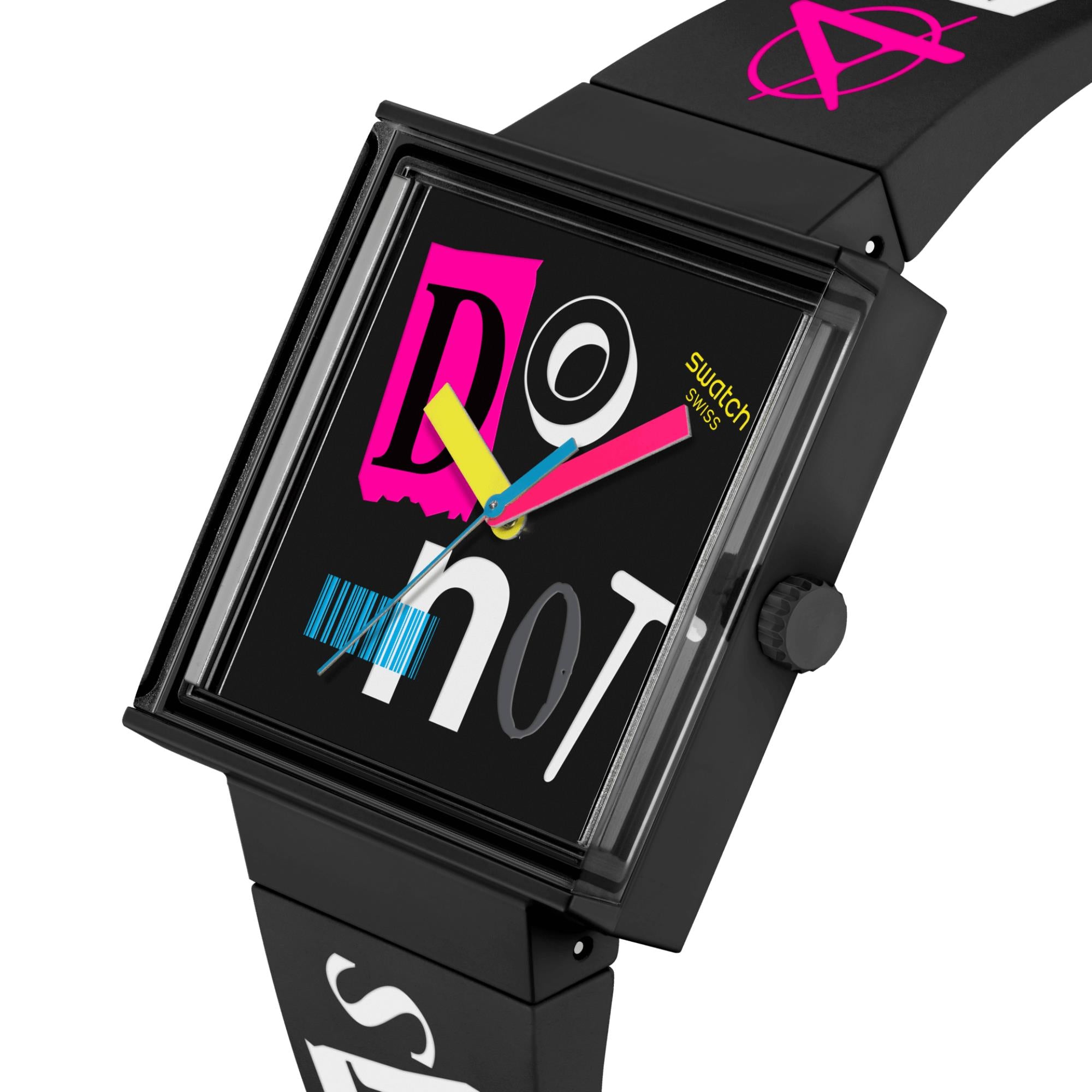 Swatch No Rules Pierced Edge Black Dial Silicone Strap Unisex Casual Watch SO34B100