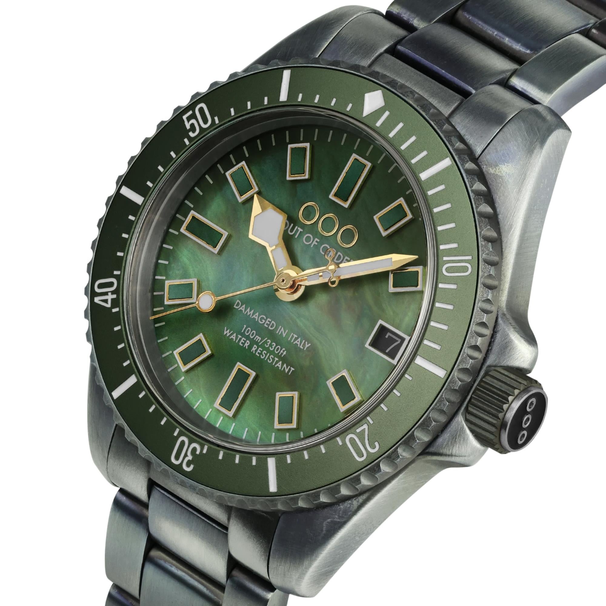 Out of Order Casanova 38 Mother of Pearl Quartz Green Dial Steel Strap Unisex Watch OOO.001-38.VE