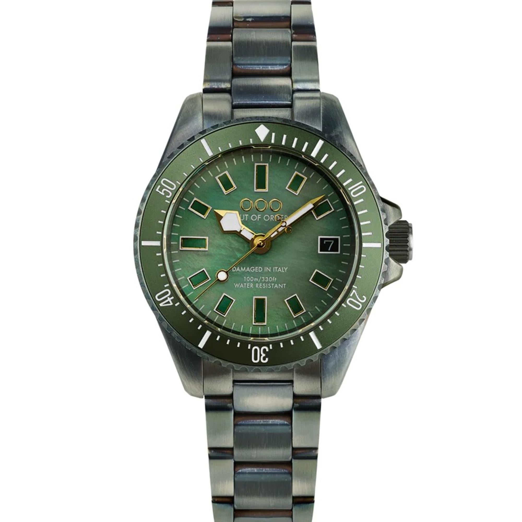 Out of Order Casanova 38 Mother of Pearl Quartz Green Dial Steel Strap Unisex Watch OOO.001-38.VE