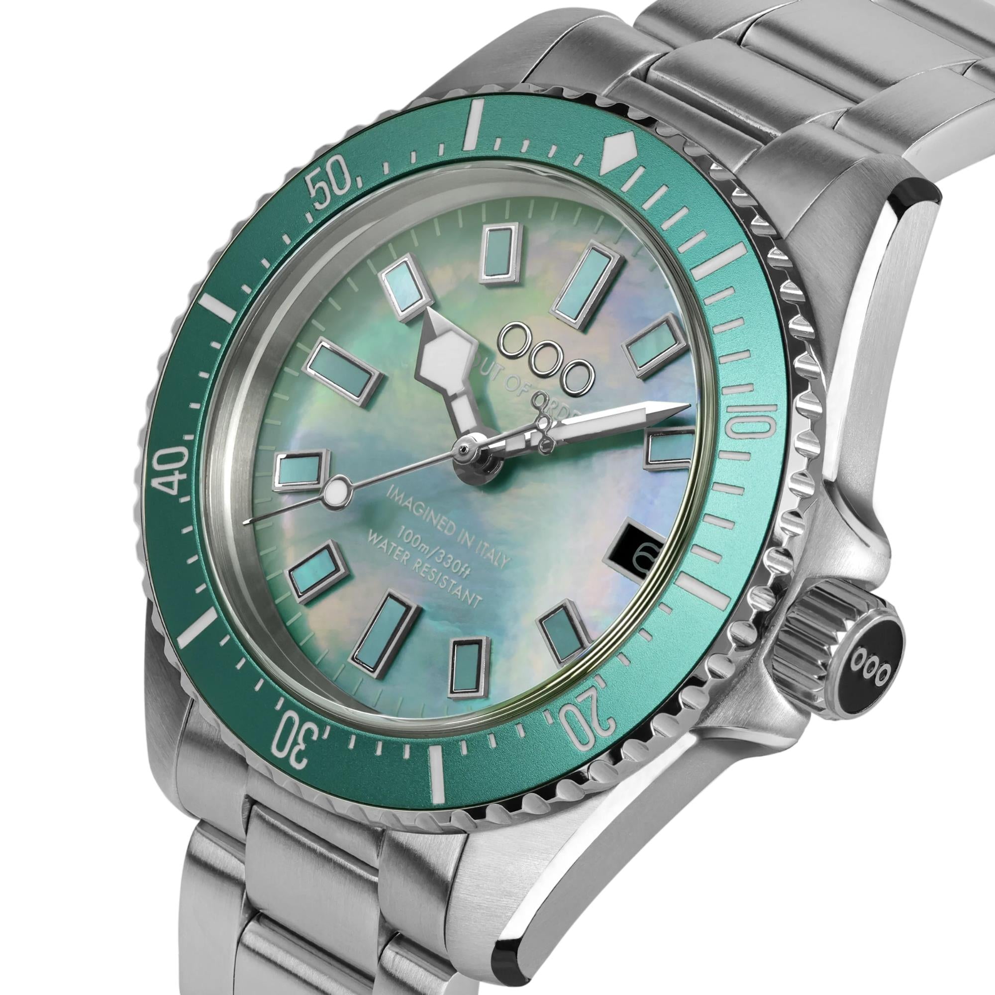Out of Order Casanova 38 Mother of Pearl Quartz Turquoise Dial Steel Strap Unisex Watch OOO.001-38.AZ