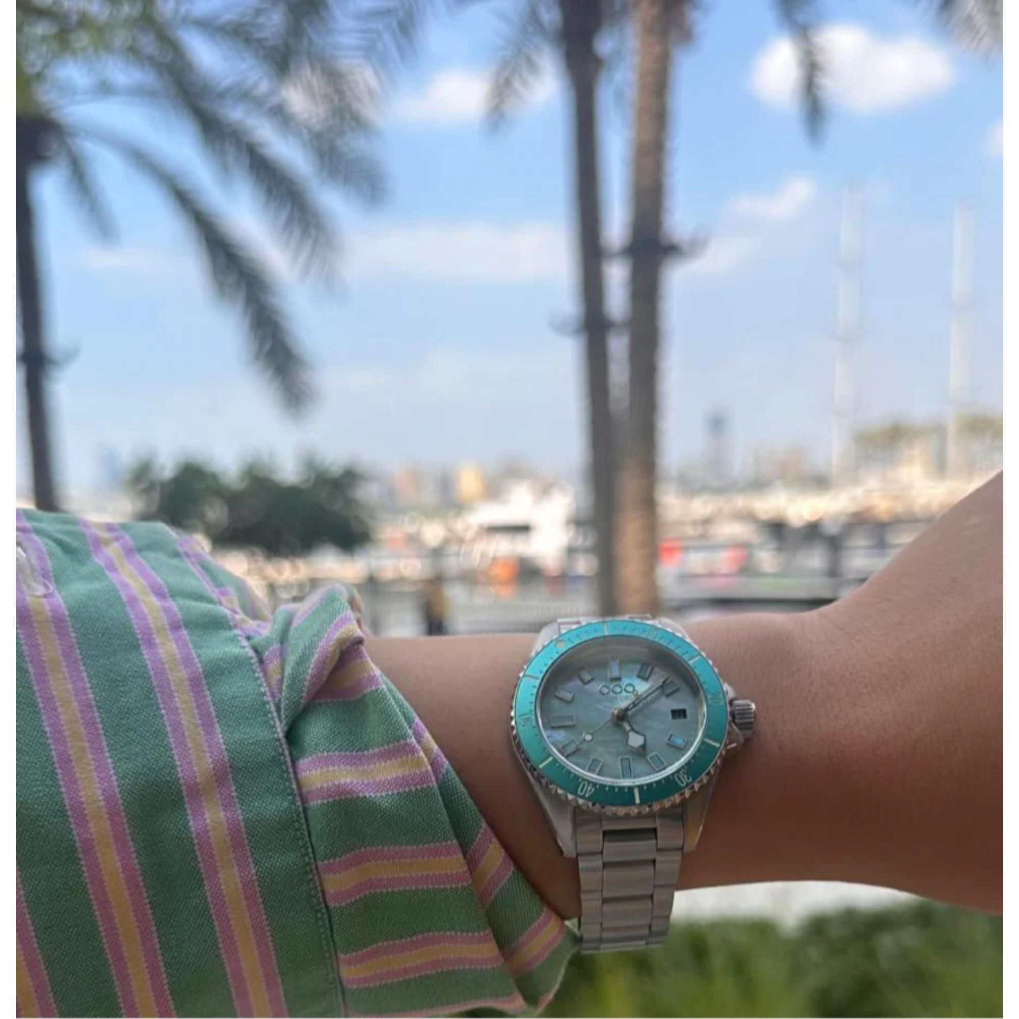 Out of Order Casanova 38 Mother of Pearl Quartz Turquoise Dial Steel Strap Unisex Watch OOO.001-38.AZ
