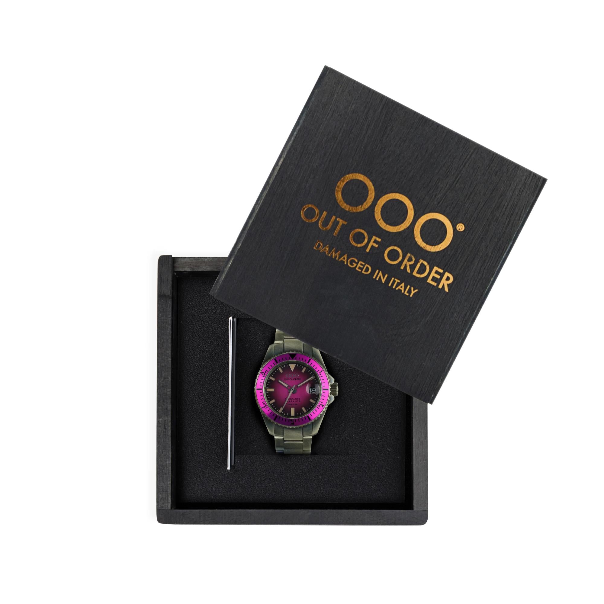 Out of Order Automatico Quaranta Ultra Distressed Automatic Magenta Dial Steel Strap Men's Watch OOO.001-21.FX