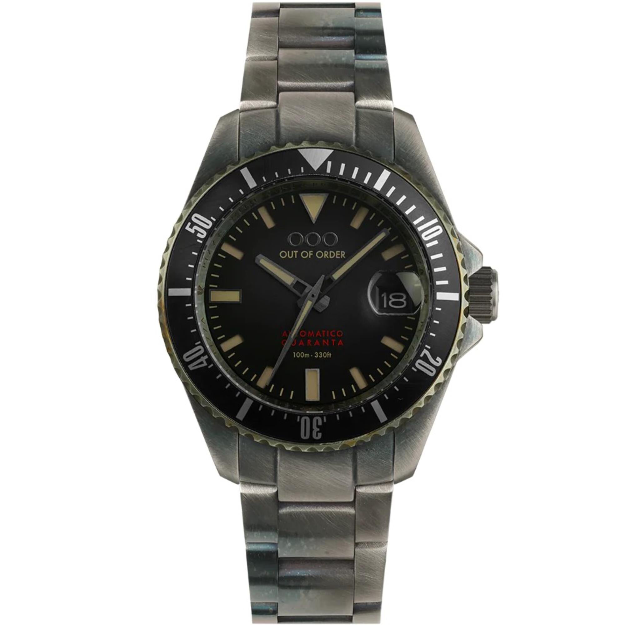 Out of Order Automatico Quaranta Ultra Distressed Automatic Black Dial Steel Strap Men's Watch OOO.001-21.NE