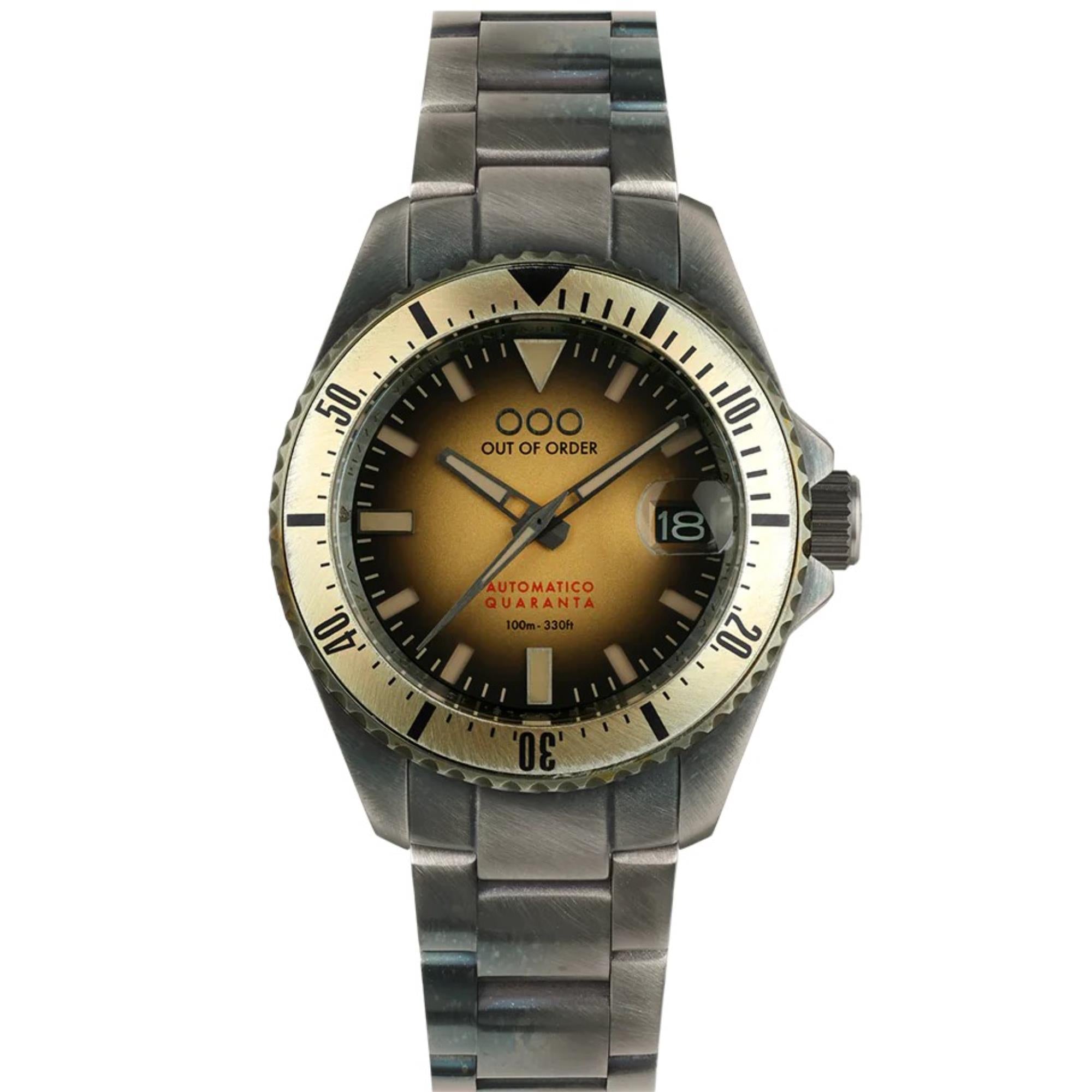 Out of Order Automatico Quaranta Ultra Distressed Automatic Sunburst Sand Dial Steel Strap Men's Watch OOO.001-21.SA