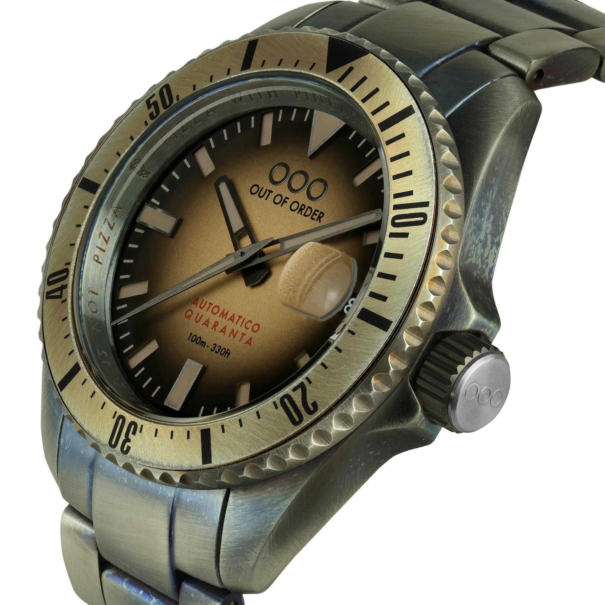 Out of Order Automatico Quaranta Ultra Distressed Automatic Sunburst Sand Dial Steel Strap Men's Watch OOO.001-21.SA