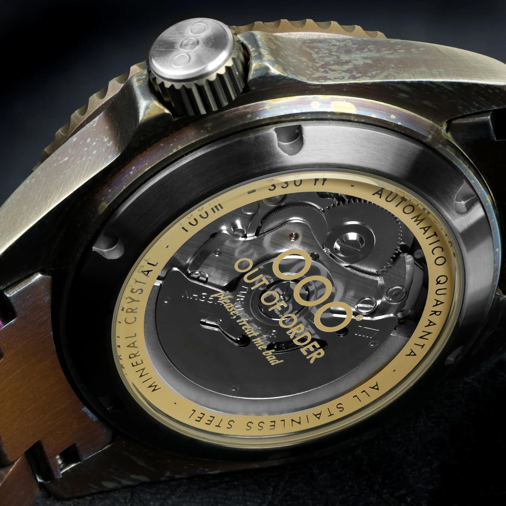 Out of Order Automatico Quaranta Ultra Distressed Automatic Sunburst Sand Dial Steel Strap Men's Watch OOO.001-21.SA