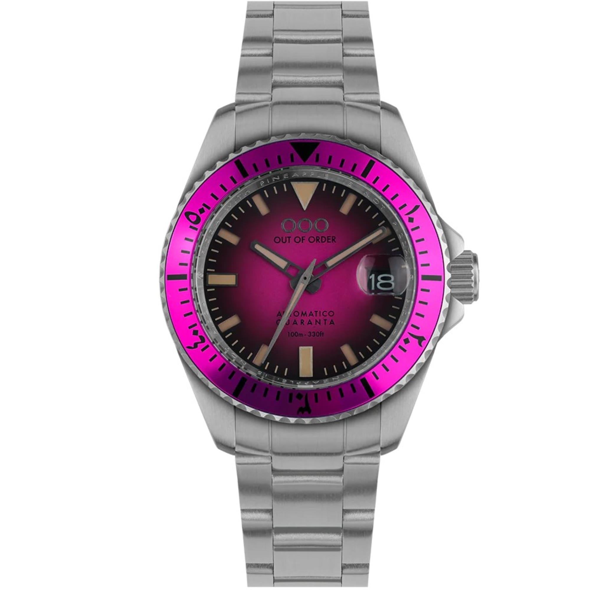 Out of Order Automatico Quaranta Ultra Brushed Magenta Dial Steel Strap Men's Watch OOO.001-21.FX.SS