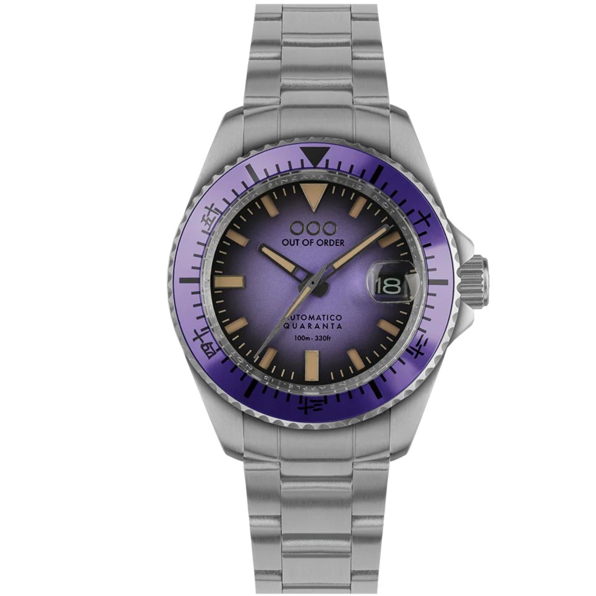 Out Of Order Indigo Automatico Quaranta Ultra Brushed Purple Dial Steel Strap Men's Watch OOO.001-21.LI.SS