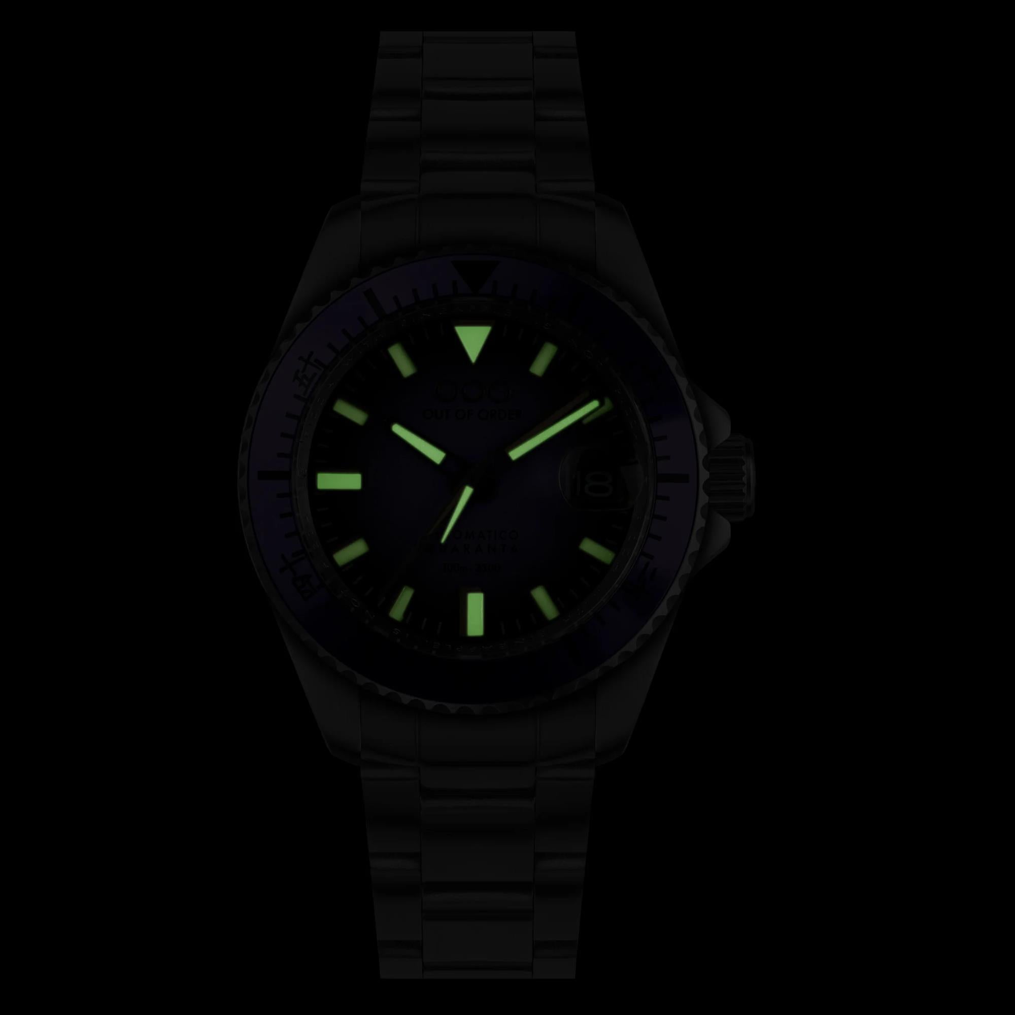 Out Of Order Indigo Automatico Quaranta Ultra Brushed Purple Dial Steel Strap Men's Watch OOO.001-21.LI.SS