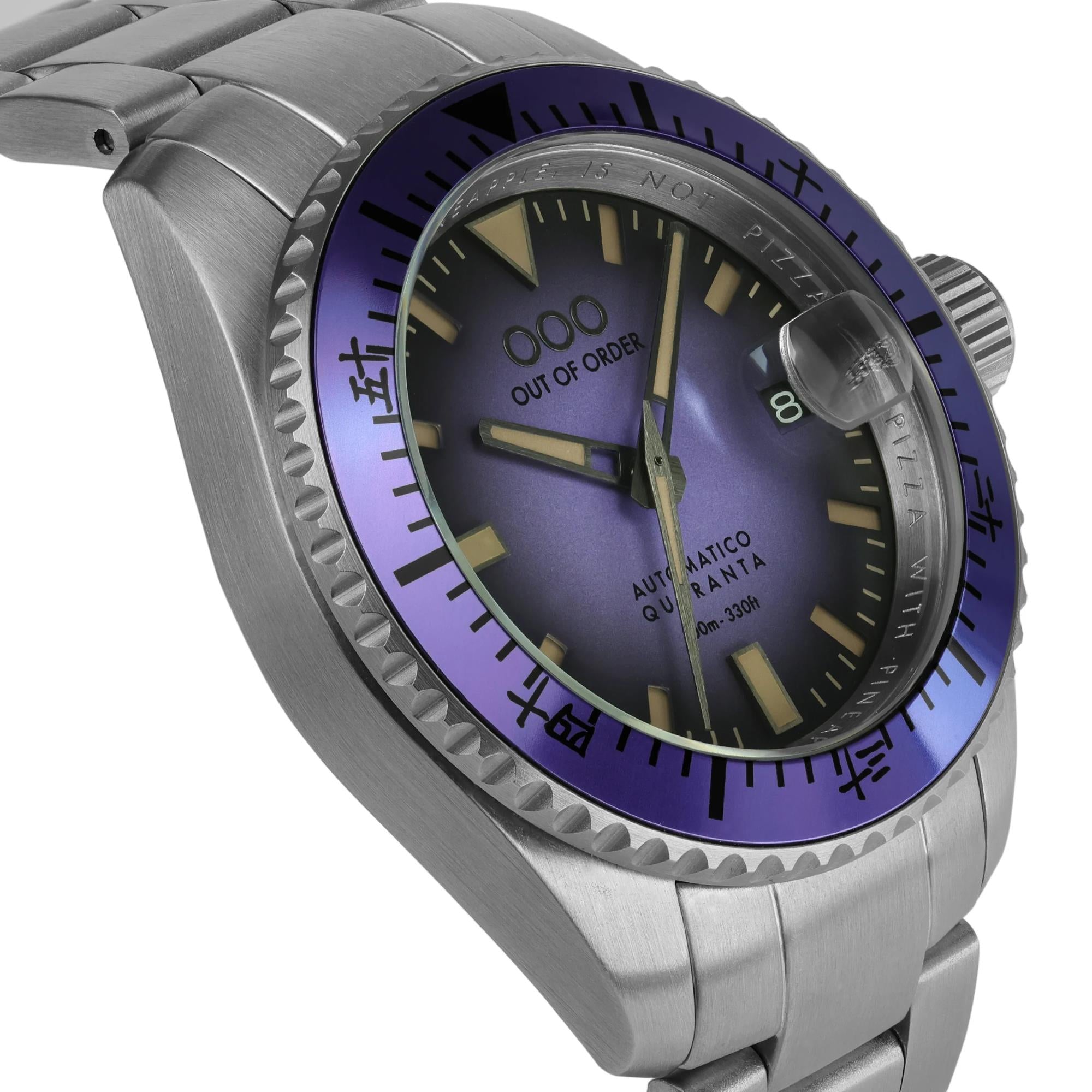 Out Of Order Indigo Automatico Quaranta Ultra Brushed Purple Dial Steel Strap Men's Watch OOO.001-21.LI.SS