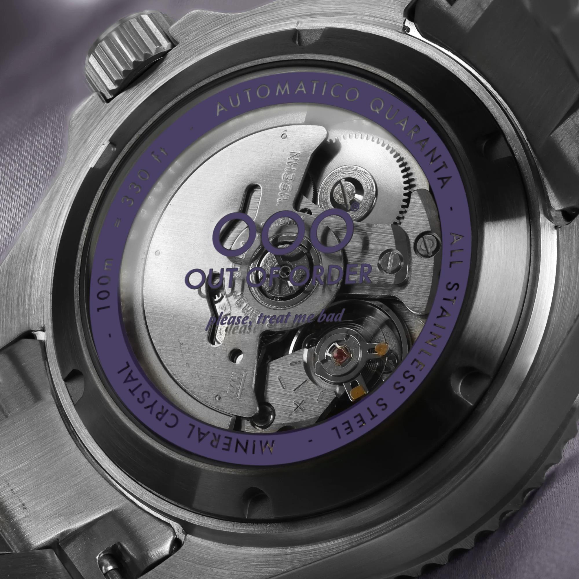 Out Of Order Indigo Automatico Quaranta Ultra Brushed Purple Dial Steel Strap Men's Watch OOO.001-21.LI.SS