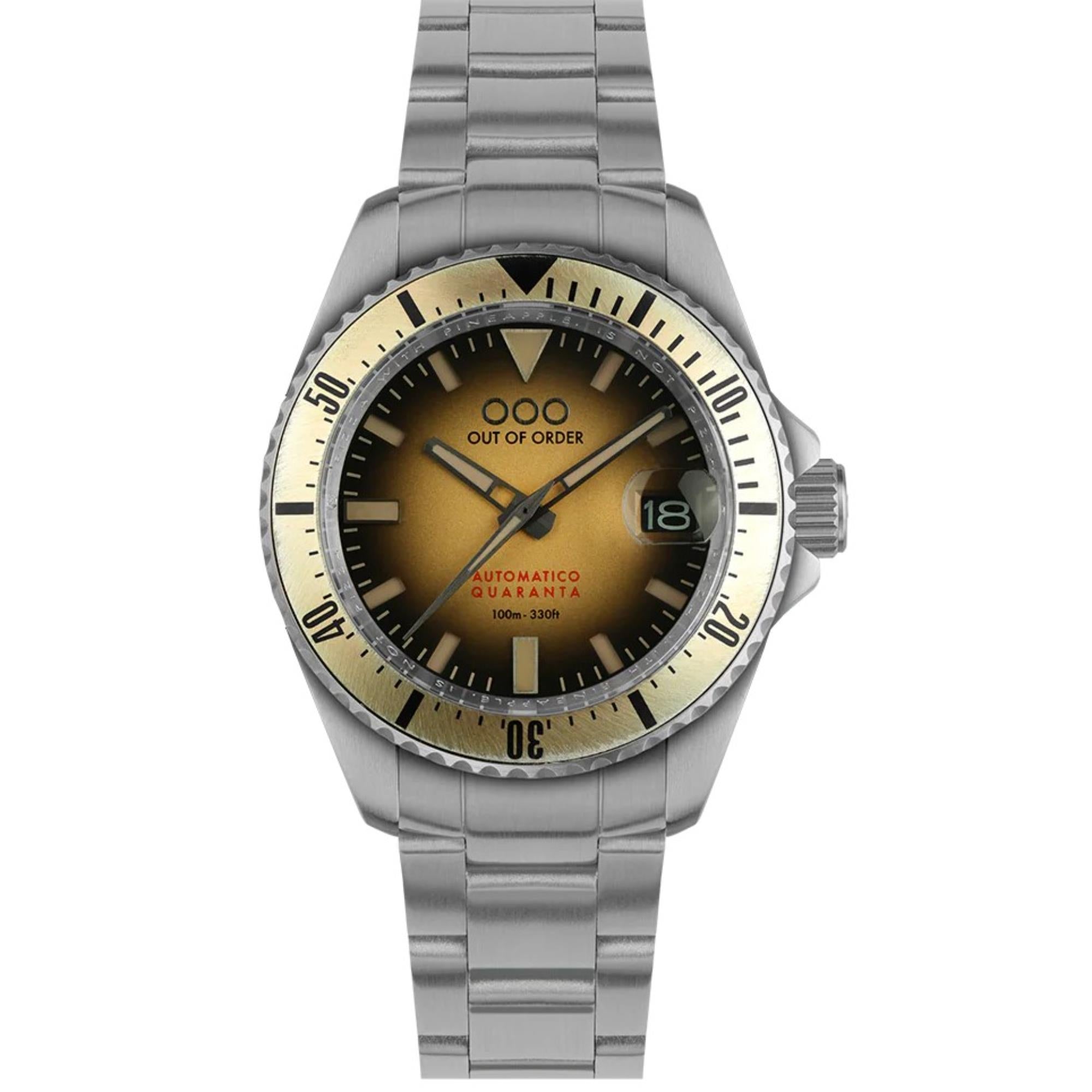 Out Of Order Automatrico Quaranta Ultra Brushed Sunburst Sand Dial Steel Strap Men's Watch OOO.001-21.SA.SS