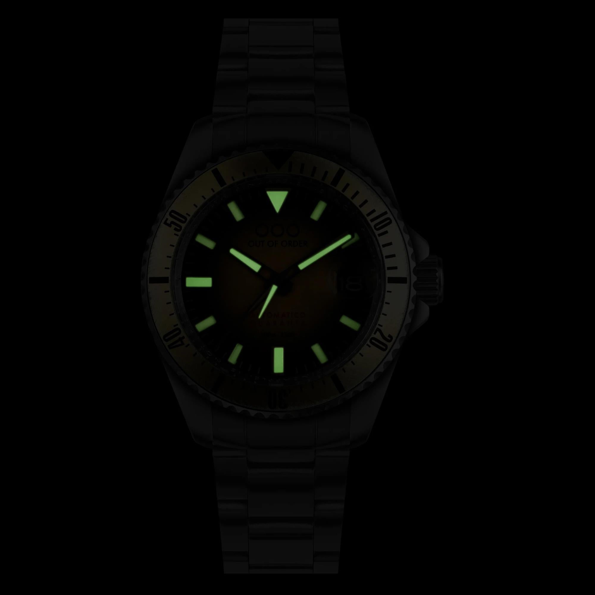 Out Of Order Automatrico Quaranta Ultra Brushed Sunburst Sand Dial Steel Strap Men's Watch OOO.001-21.SA.SS